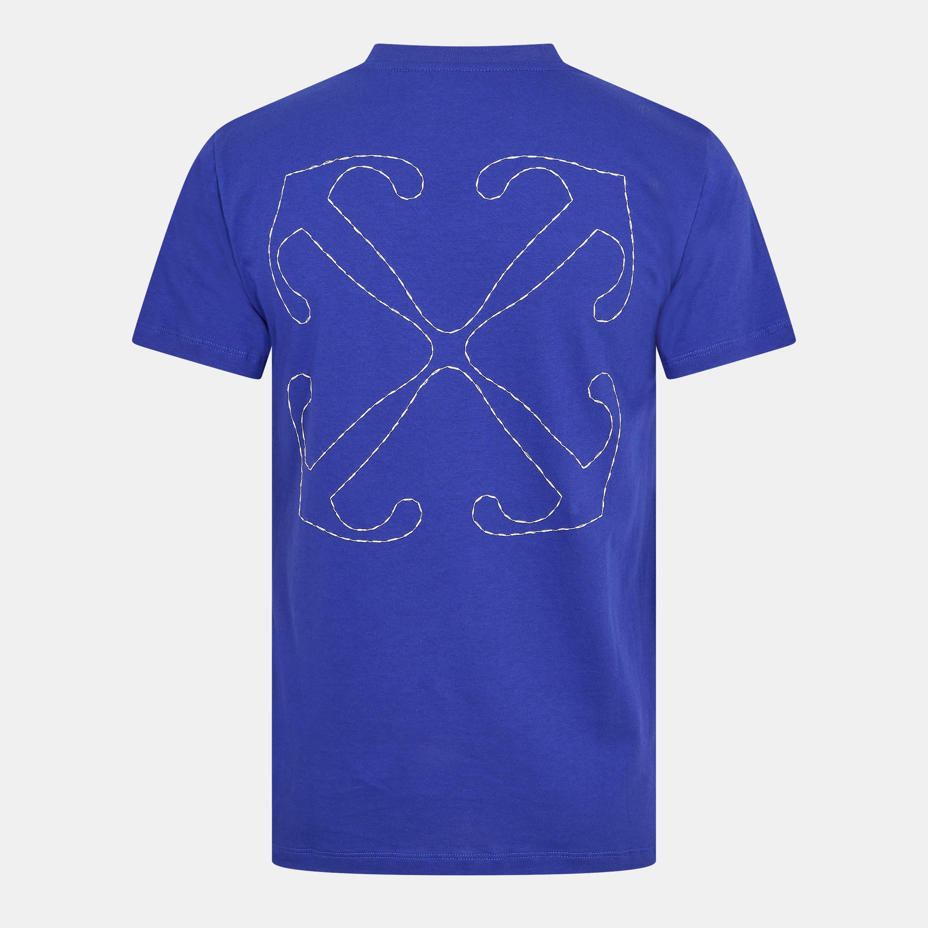 Blue/White - Off White - Men's Stitch Slim T-Shirt, Embroidered Arrows - 2