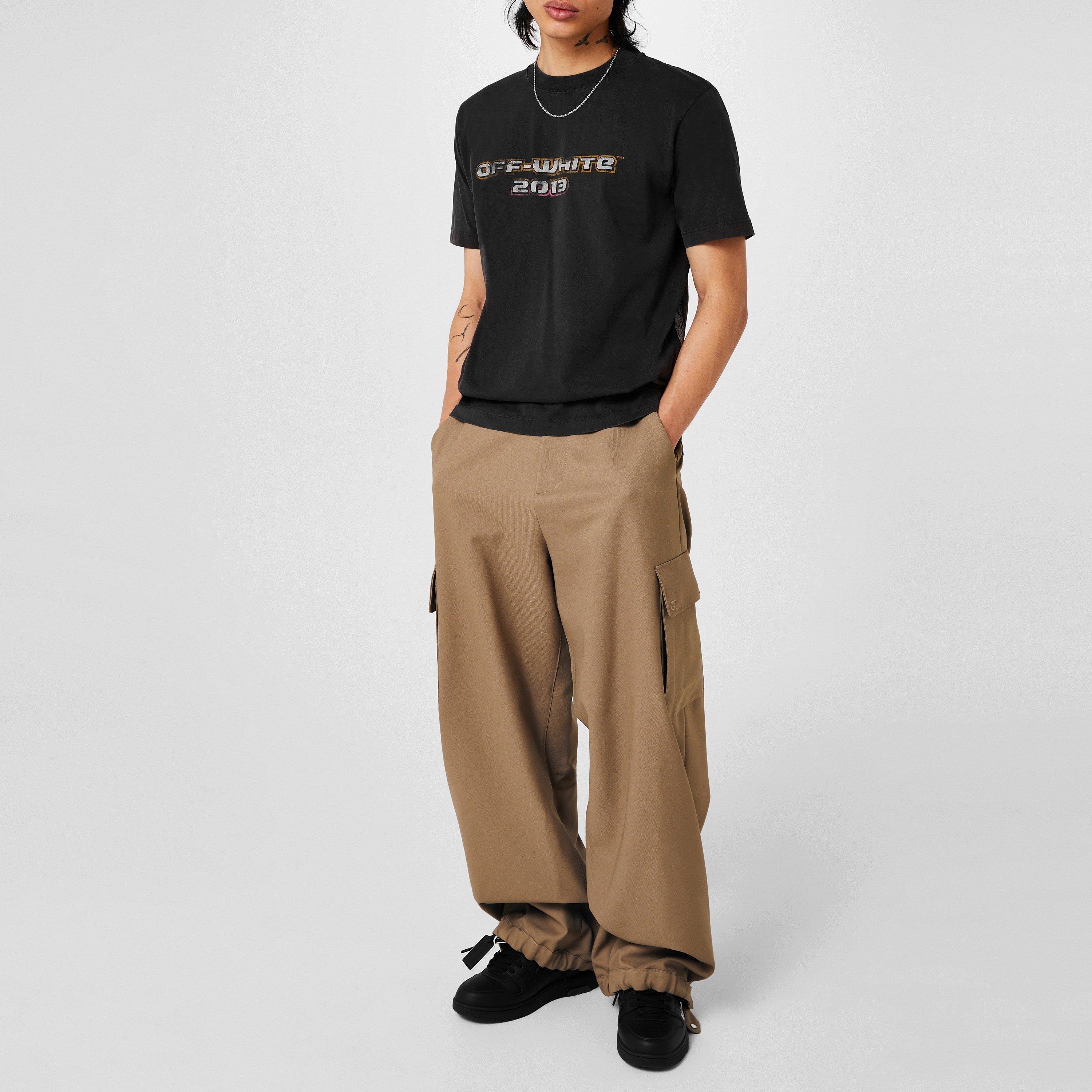 Zwart - Off White - Men's Digit Slim Fit Jersey Fabric T-Shirt - 4