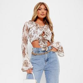 I Saw It First ISAWITFIRST Lace Up Textured Frill Blouse