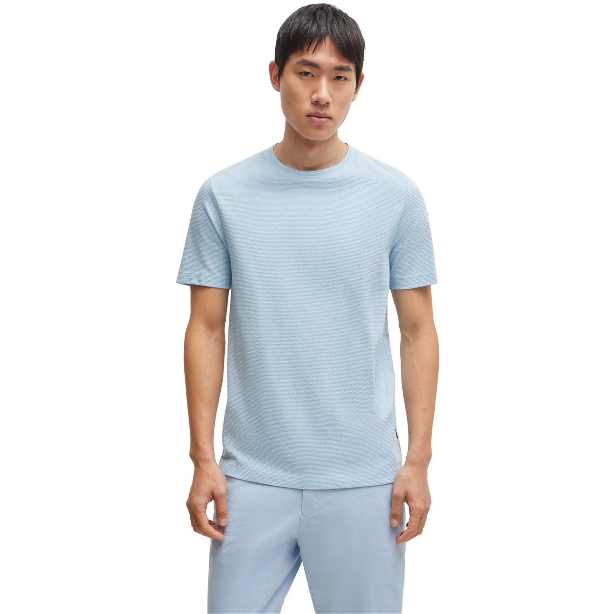 Light Blue 450 - Boss - Men's Tiburt Bubble Structure Cotton Short Sleeve T-Shirt - 2