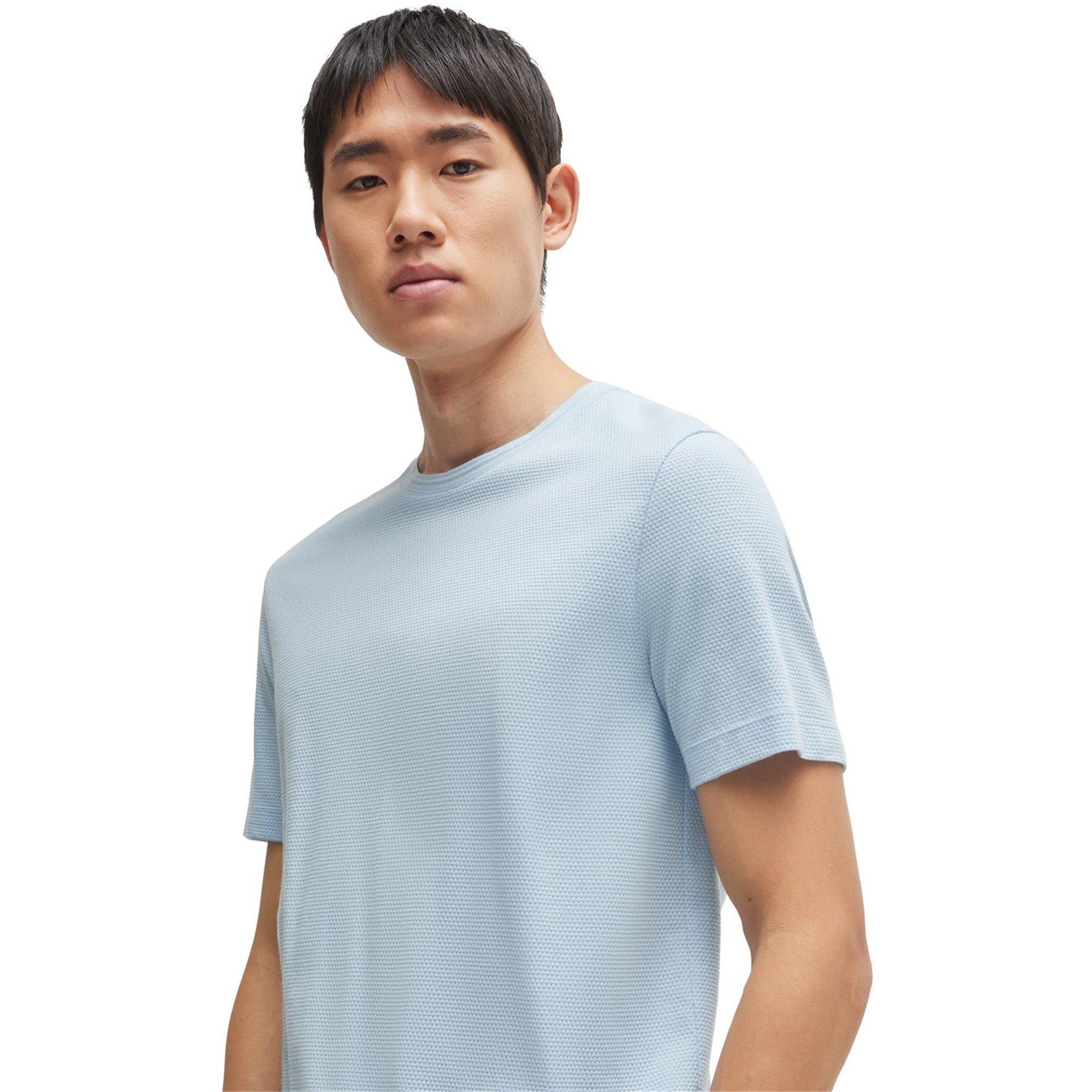 Light Blue 450 - Boss - Men's Tiburt Bubble Structure Cotton Short Sleeve T-Shirt - 5