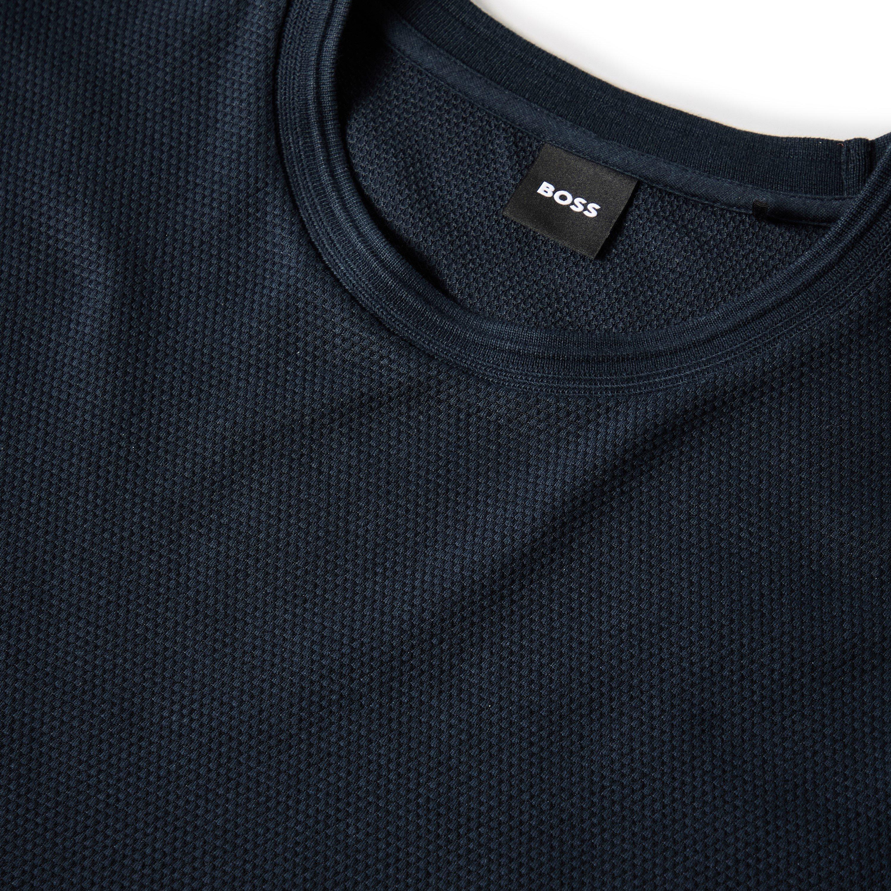 Dark Blue - Boss - Men's Tiburt Bubble Structure Cotton Short Sleeve T-Shirt - 3