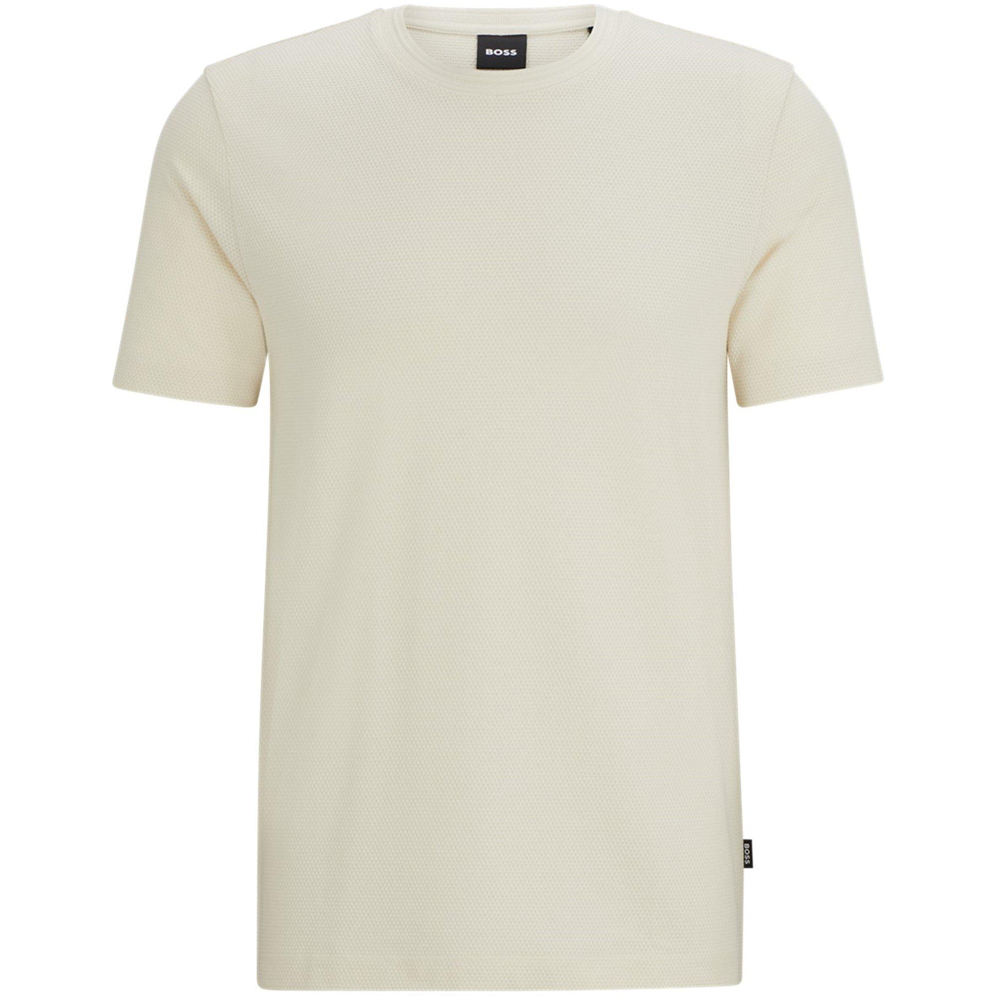 Boss Men's Tiburt Bubble Structure Cotton Short Sleeve T-Shirt - Open White 131 - Small