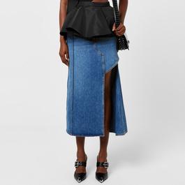 Alexander McQueen Slashed Denim Midi Skirt