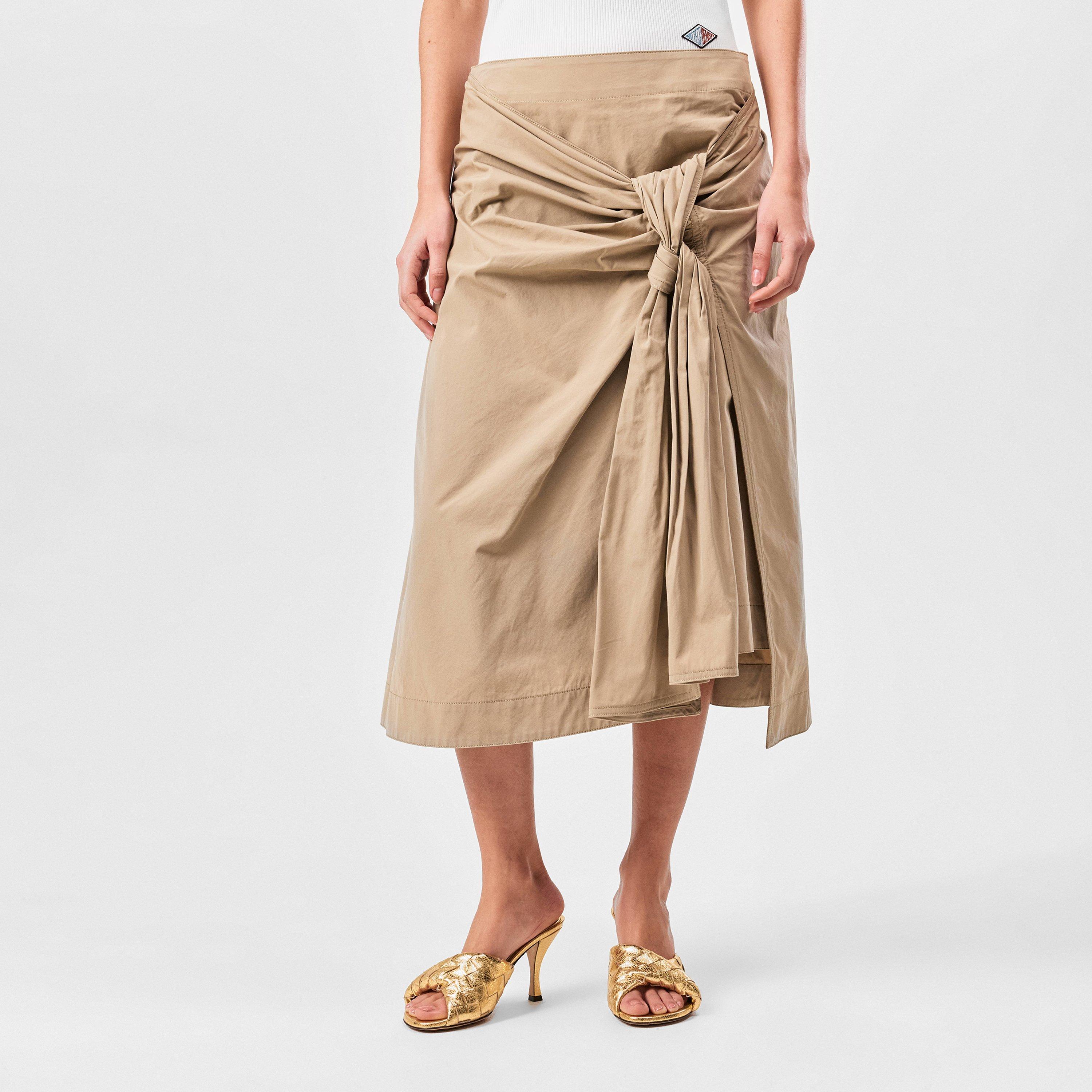 Sand - Bottega Veneta - Compact Cotton Skirt With Knot Detail - 3