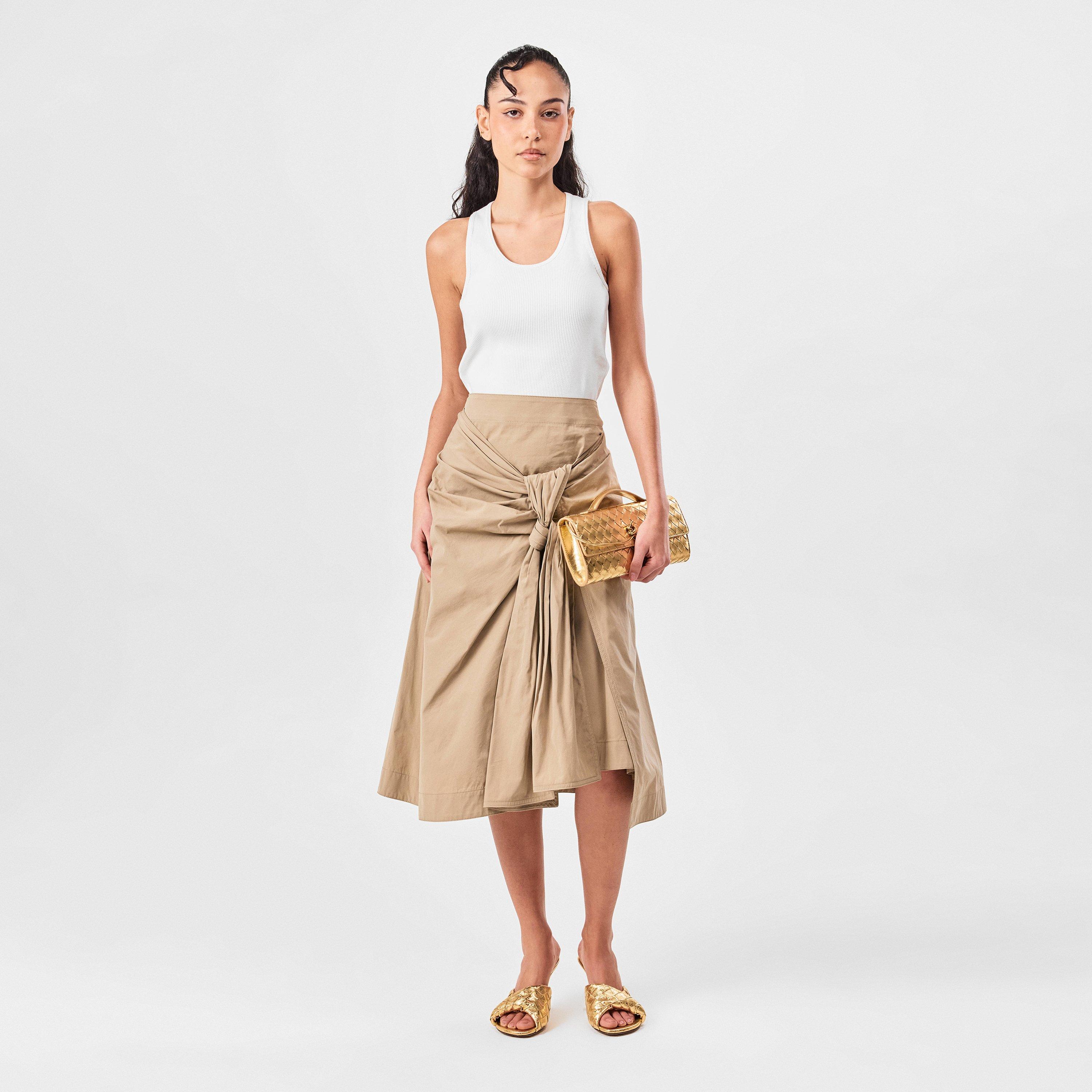 Sand - Bottega Veneta - Compact Cotton Skirt With Knot Detail - 6