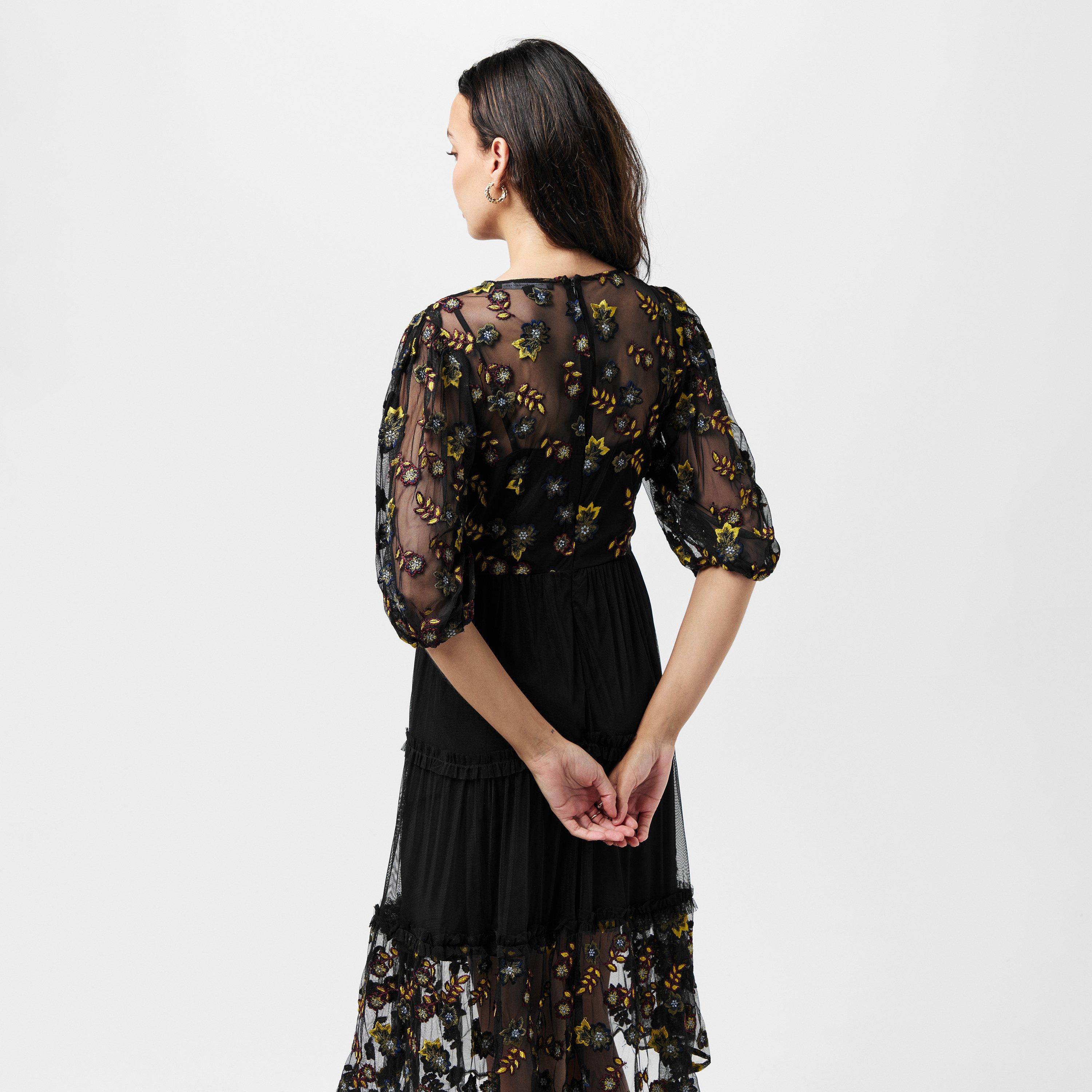 01-Blackout - French Connection - Women's Camielle Embroidered Midi Skirt - 4