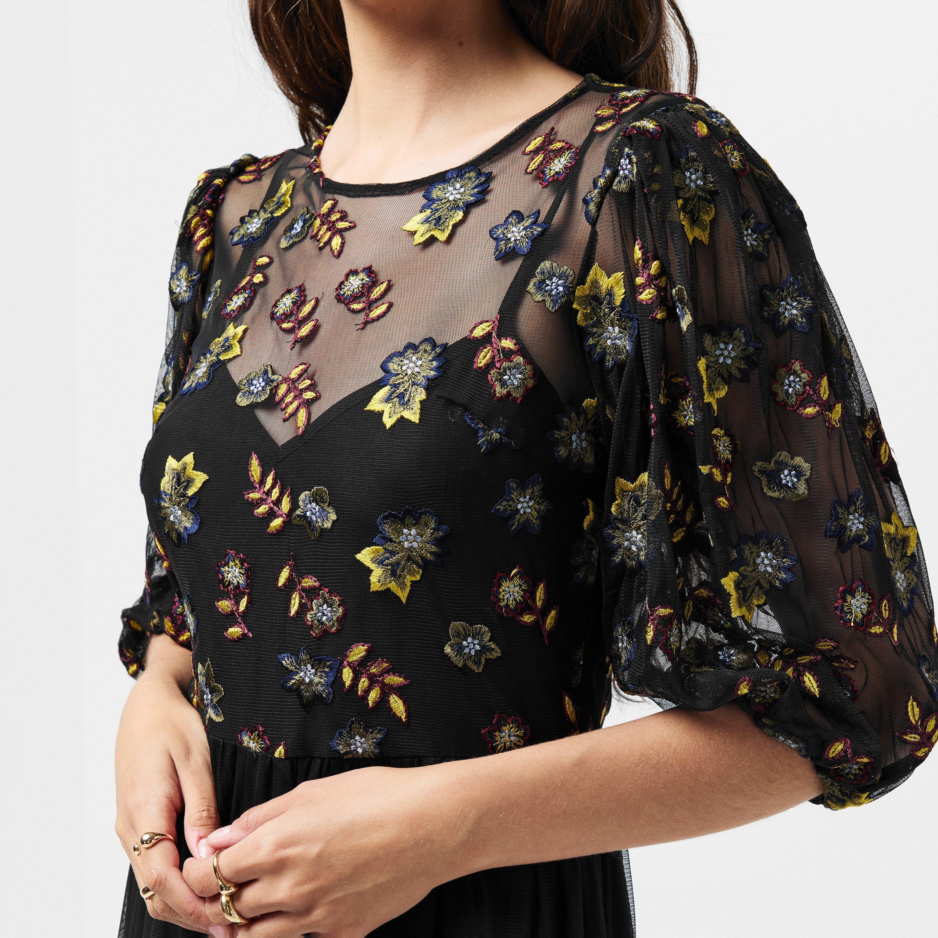 01-Blackout - French Connection - Women's Camielle Embroidered Midi Skirt - 5