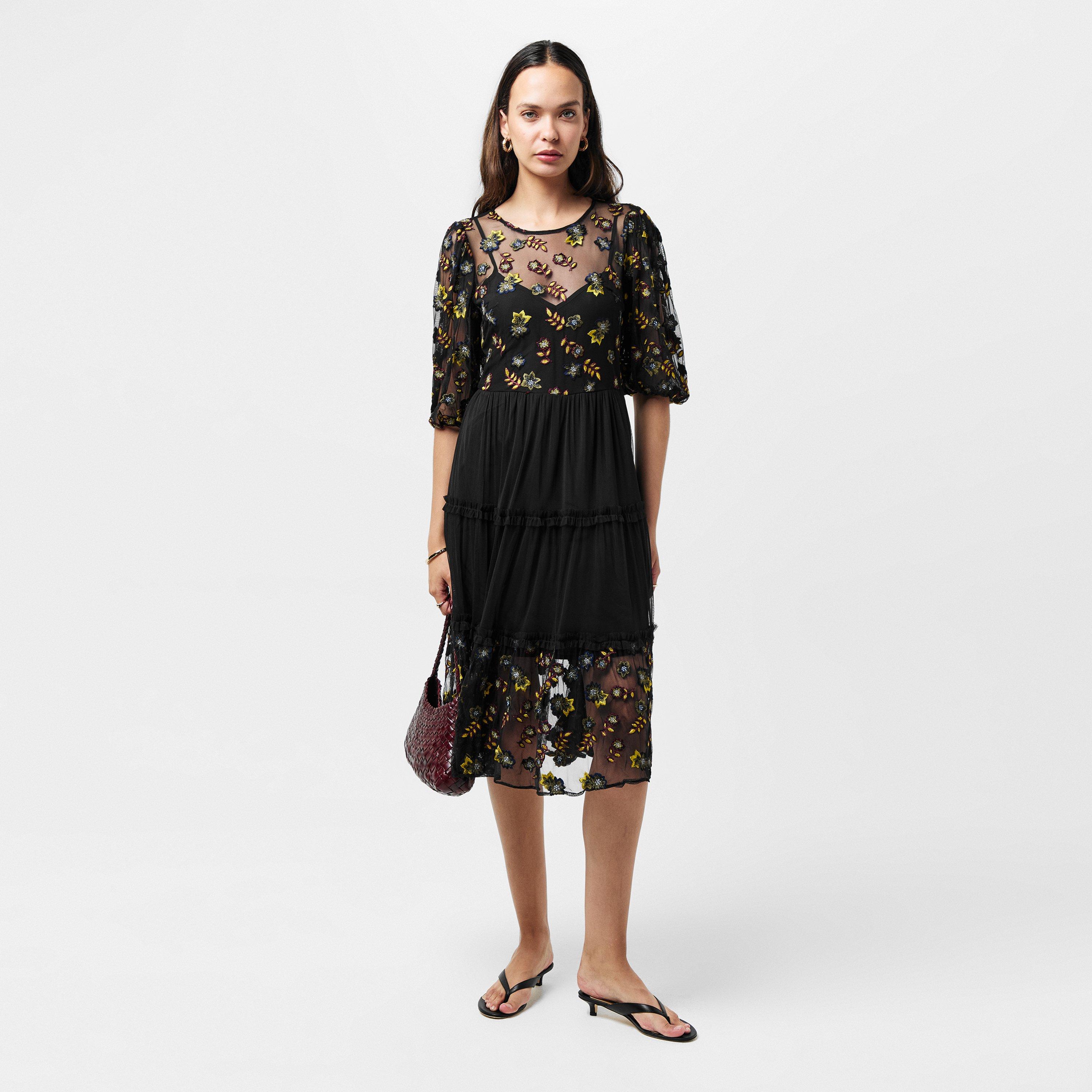 01-Blackout - French Connection - Women's Camielle Embroidered Midi Skirt - 6