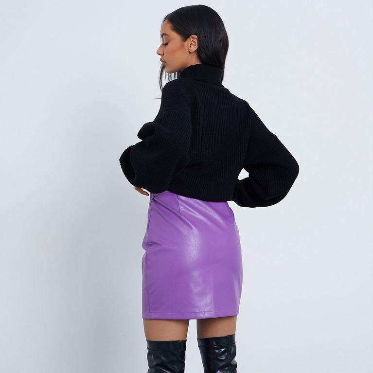 Violet - Conditions de la promotion - ISAWITFIRST Zip Front Belted Faux Leather Mini Skirt - 4
