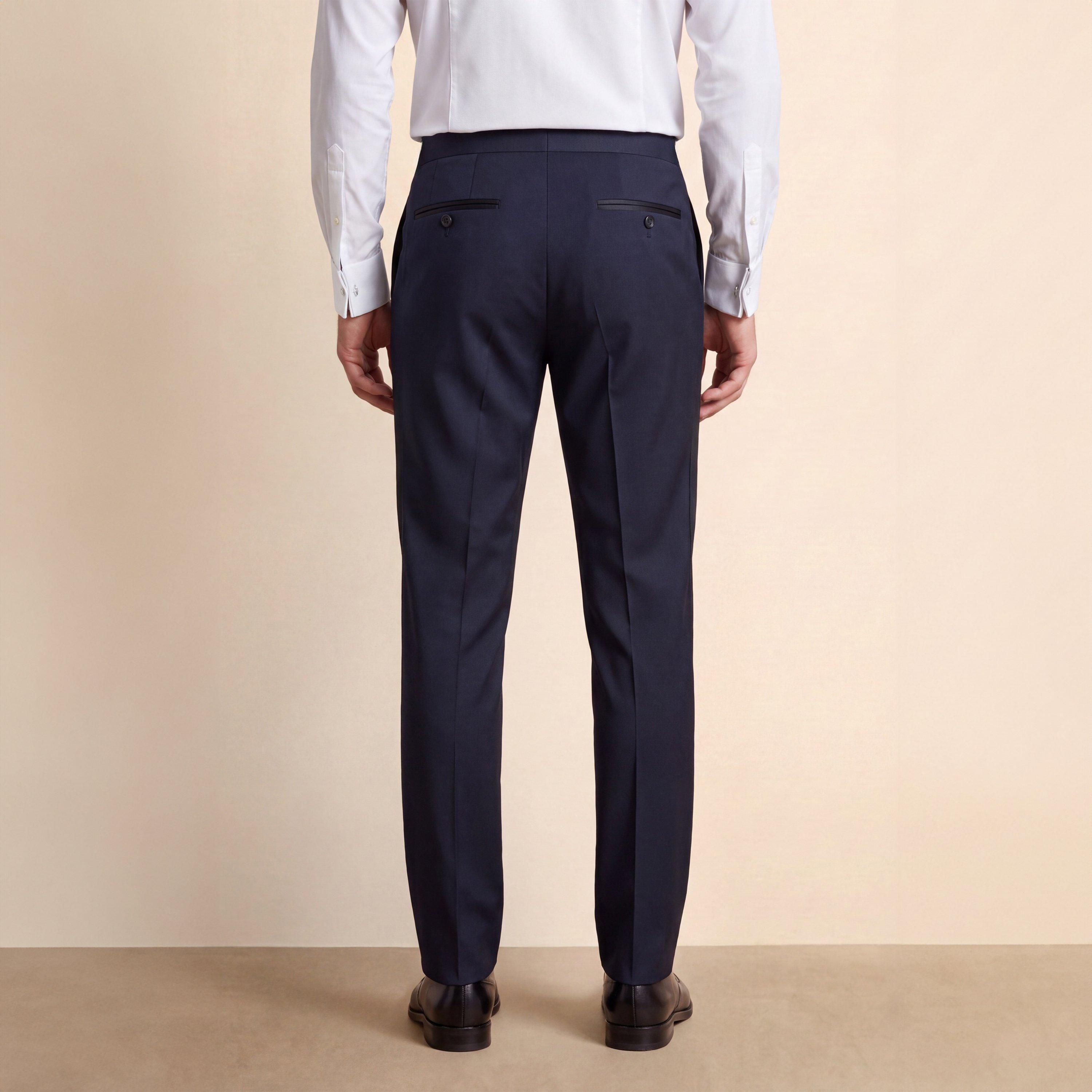 Navy - Without Prejudice - Mens Palmer Tux Wool Slim-Fit Suit Trousers - 2