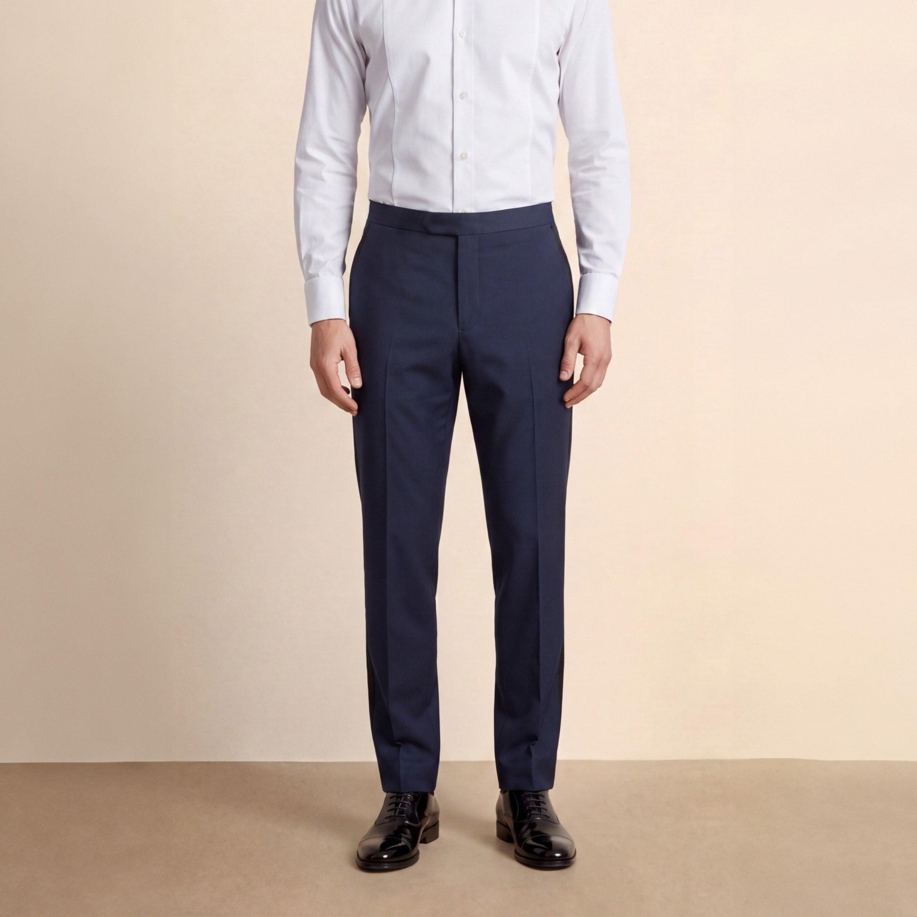 Navy - Without Prejudice - Mens Palmer Tux Wool Slim-Fit Suit Trousers - 3