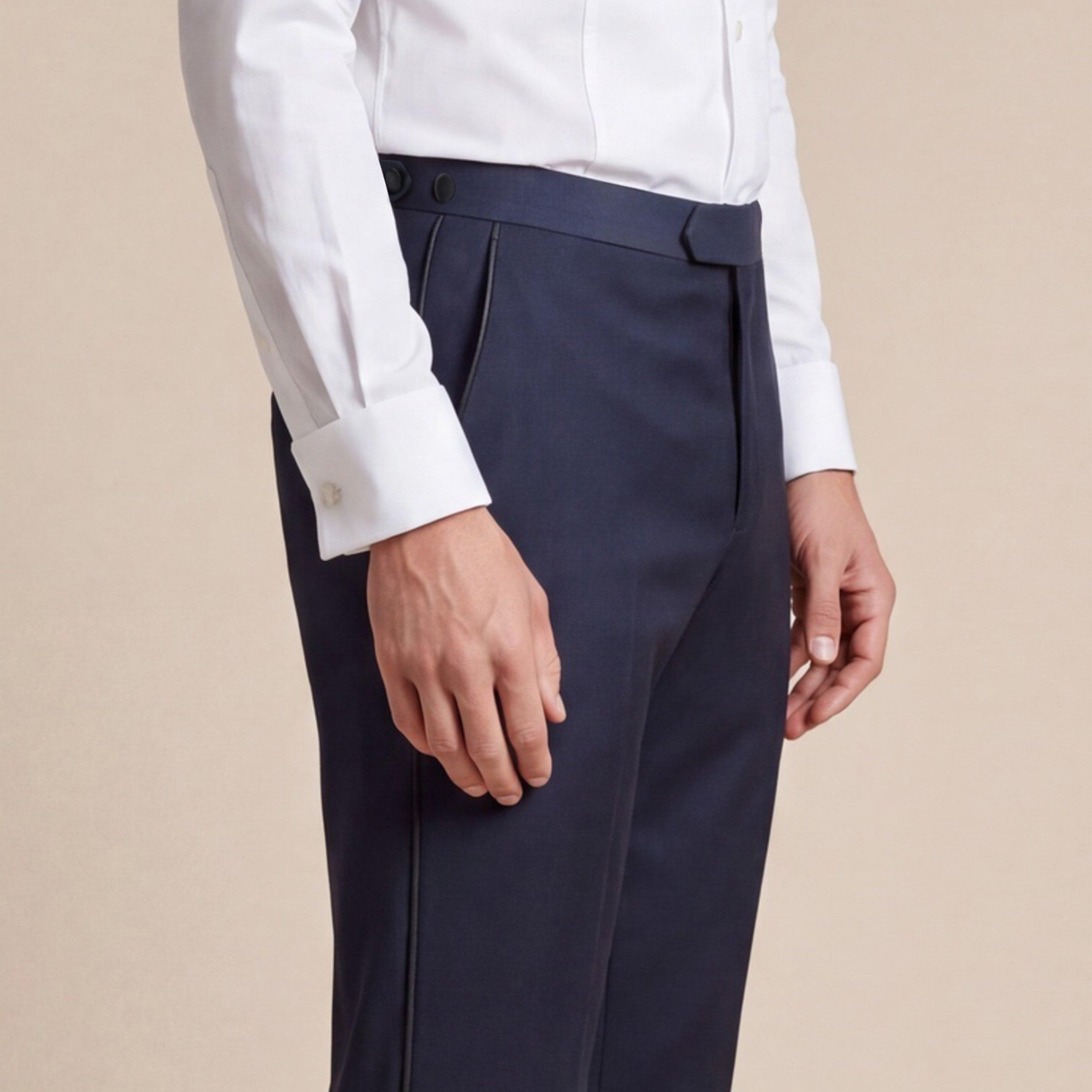 Navy - Without Prejudice - Mens Palmer Tux Wool Slim-Fit Suit Trousers - 4