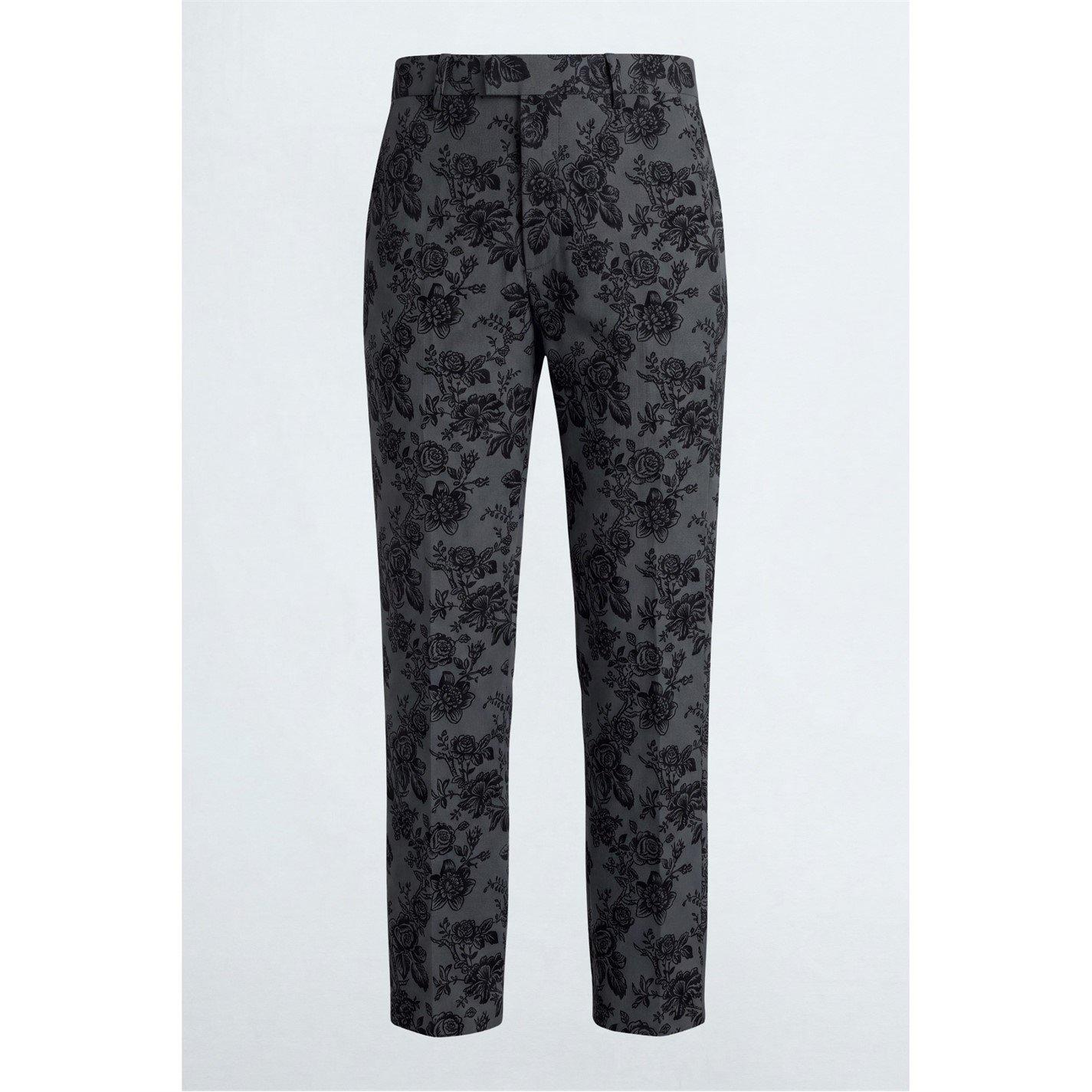 Charcoal - Twisted Tailor - Mens Fleet Floral Mid-Rise Skinny-Fit Suit Trousers - 1
