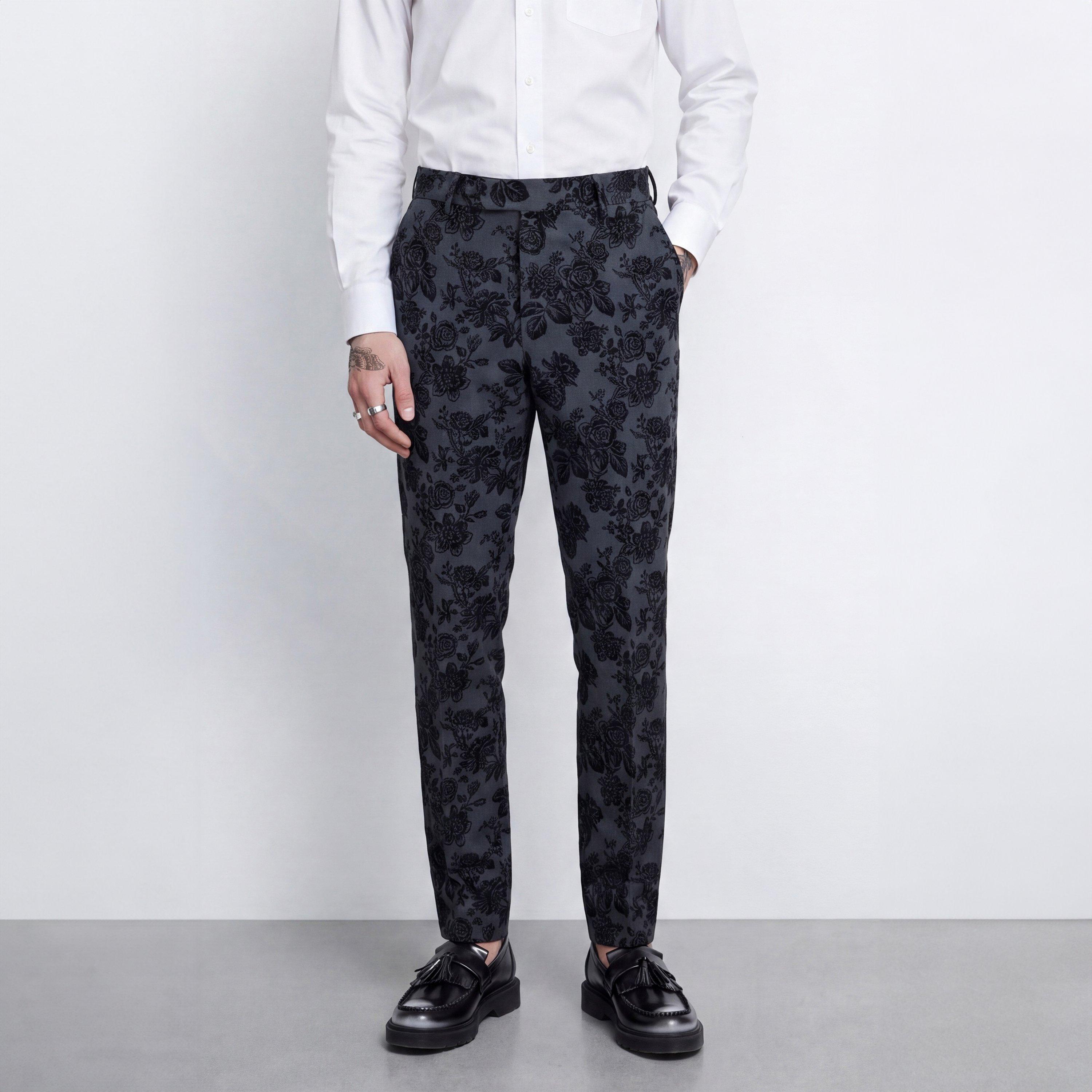 Charcoal - Twisted Tailor - Mens Fleet Floral Mid-Rise Skinny-Fit Suit Trousers - 2
