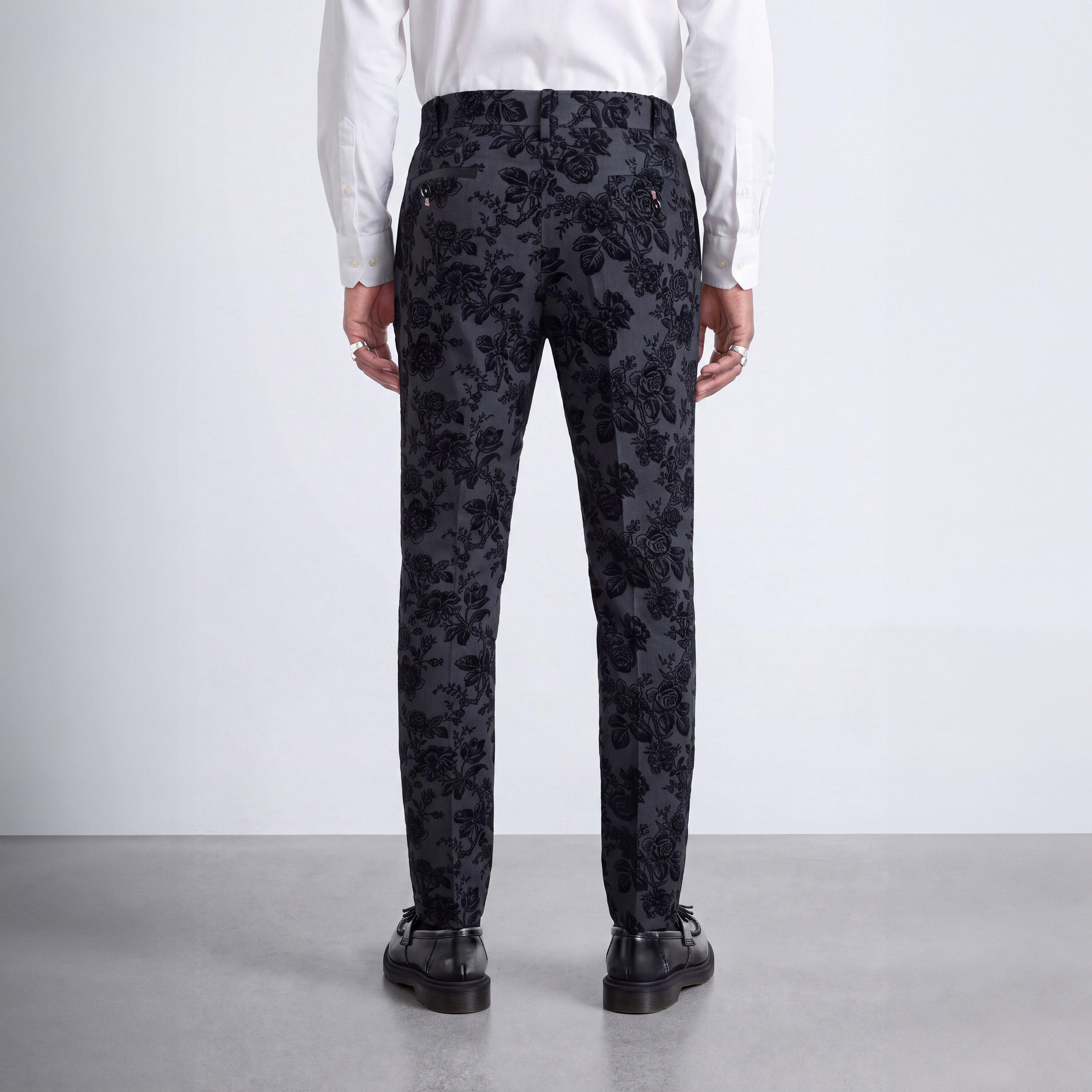Charcoal - Twisted Tailor - Mens Fleet Floral Mid-Rise Skinny-Fit Suit Trousers - 3