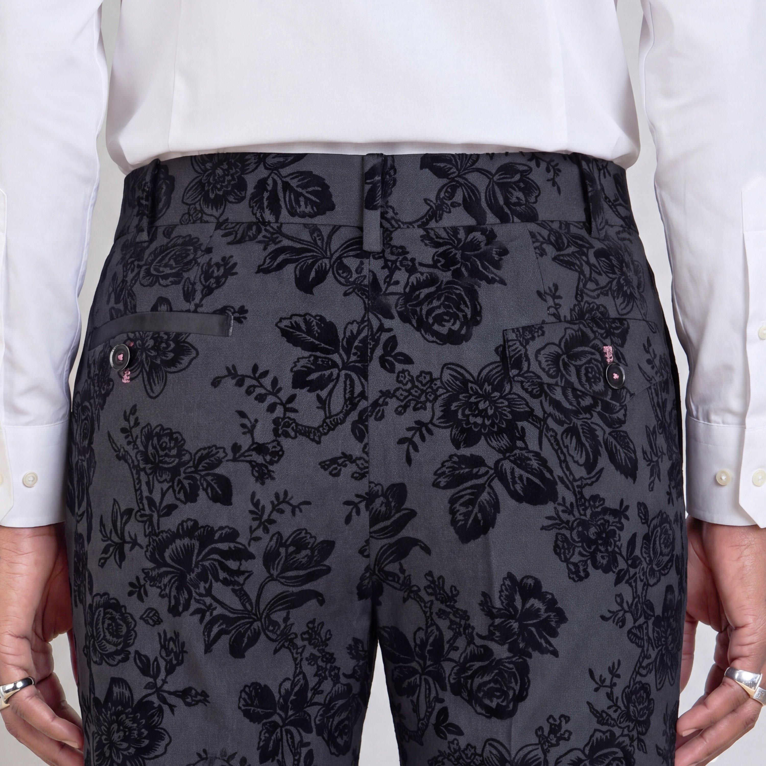 Charcoal - Twisted Tailor - Mens Fleet Floral Mid-Rise Skinny-Fit Suit Trousers - 4