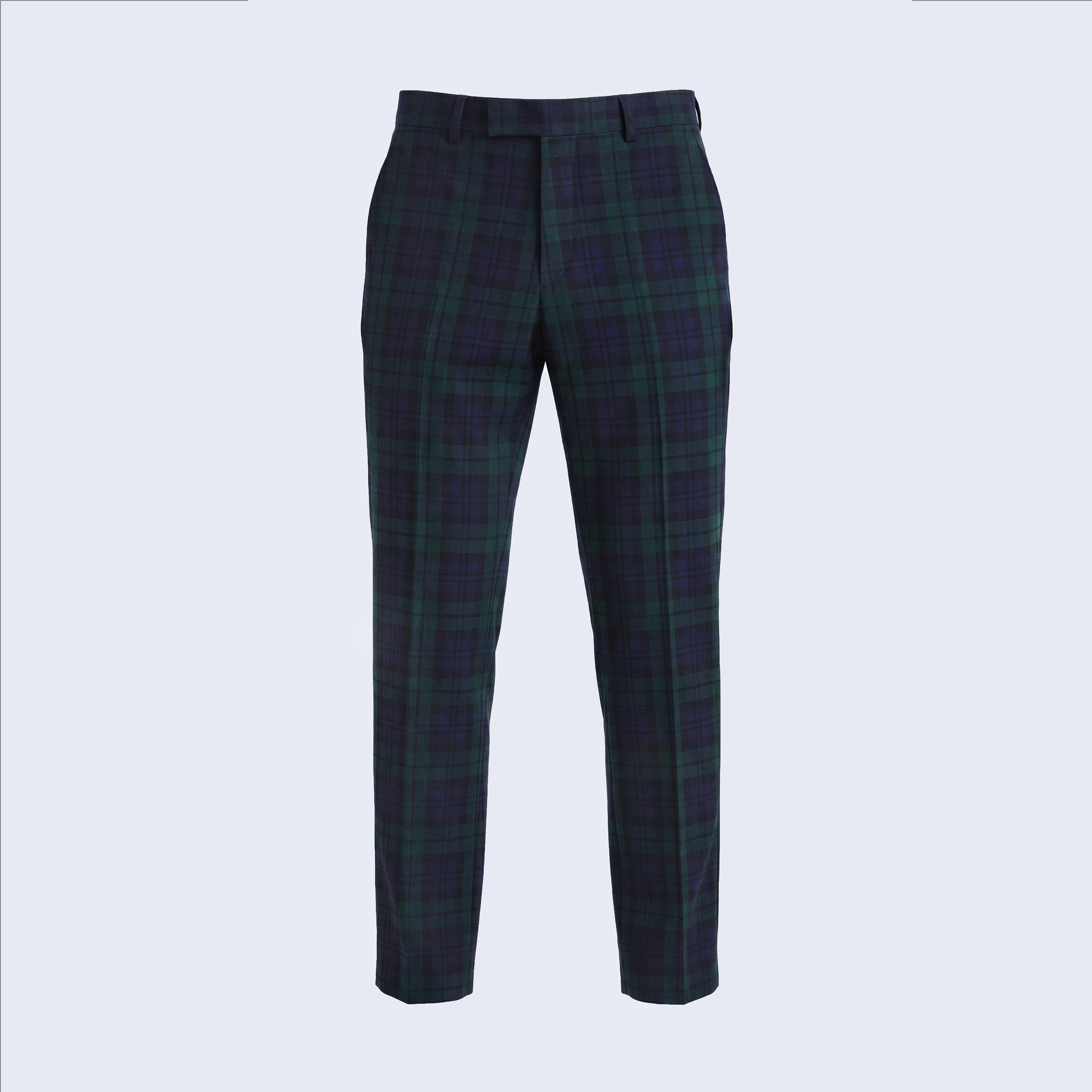 Green - Twisted Tailor - Ginger Slim Fit Green Tartan Suit Trousers - 1