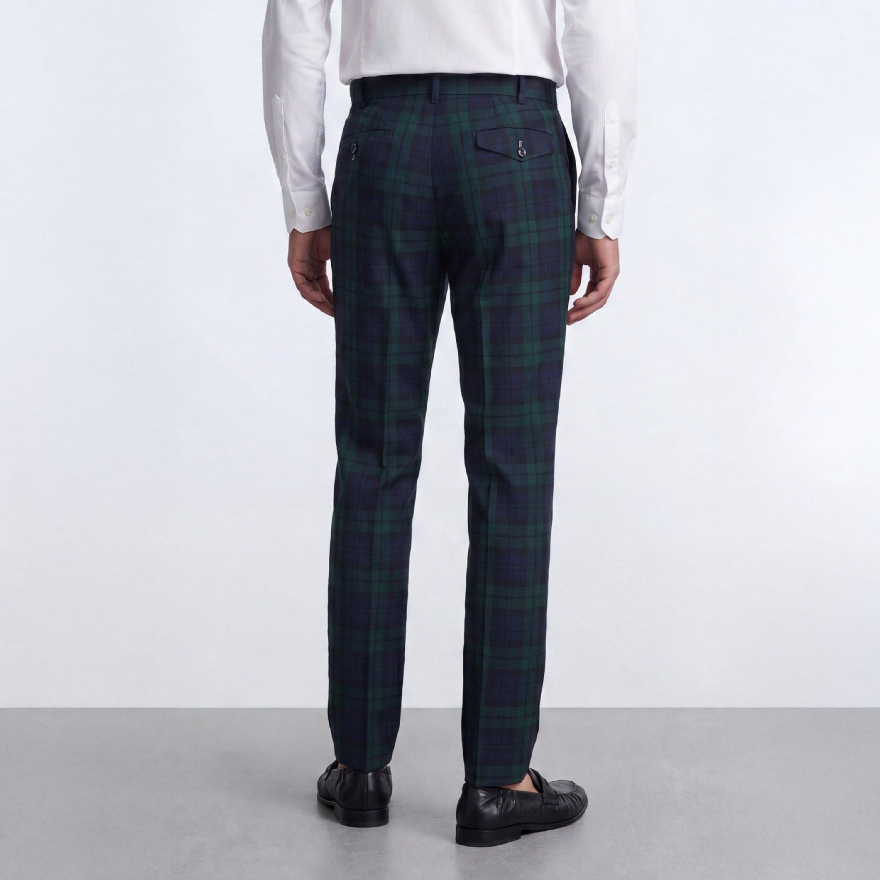 Green - Twisted Tailor - Ginger Slim Fit Green Tartan Suit Trousers - 3