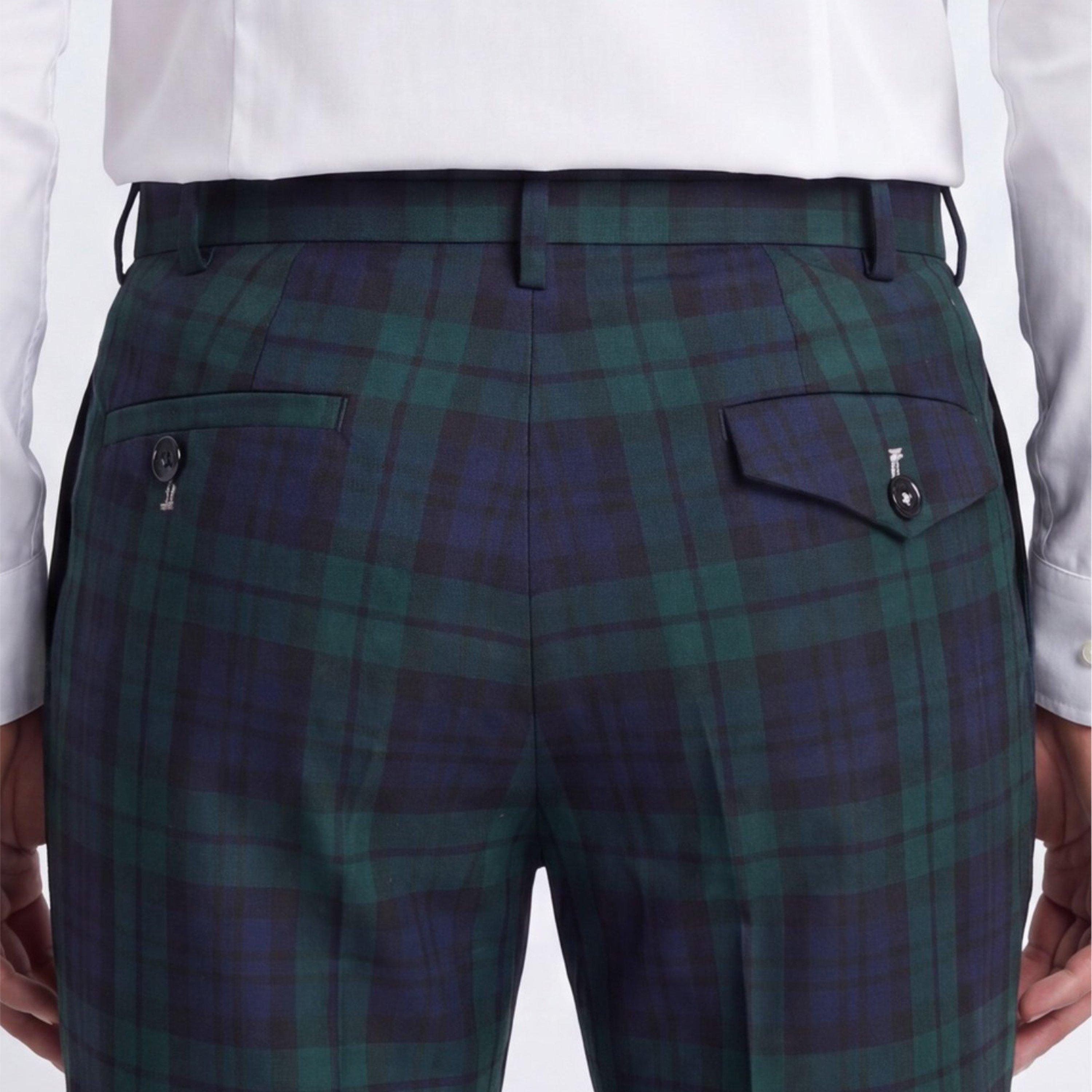 Green - Twisted Tailor - Ginger Slim Fit Green Tartan Suit Trousers - 4