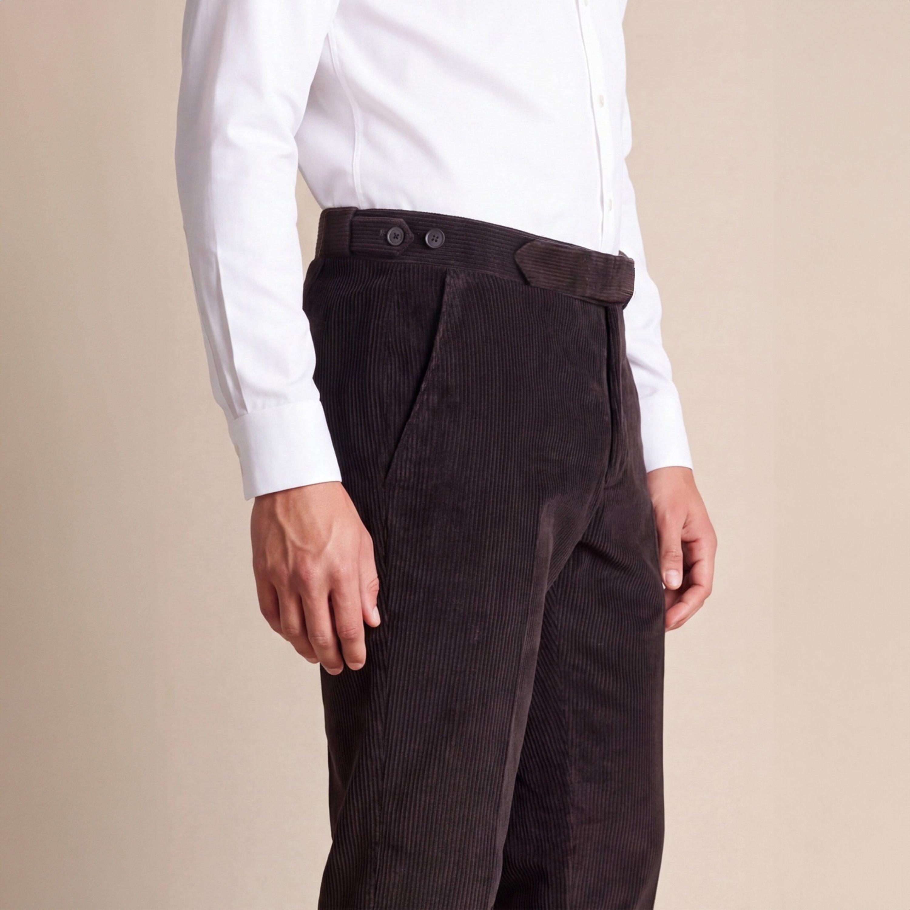 Dark Brown - Without Prejudice - Men's Norton Cotton Cord Slim-Fit Suit Trousers - 4
