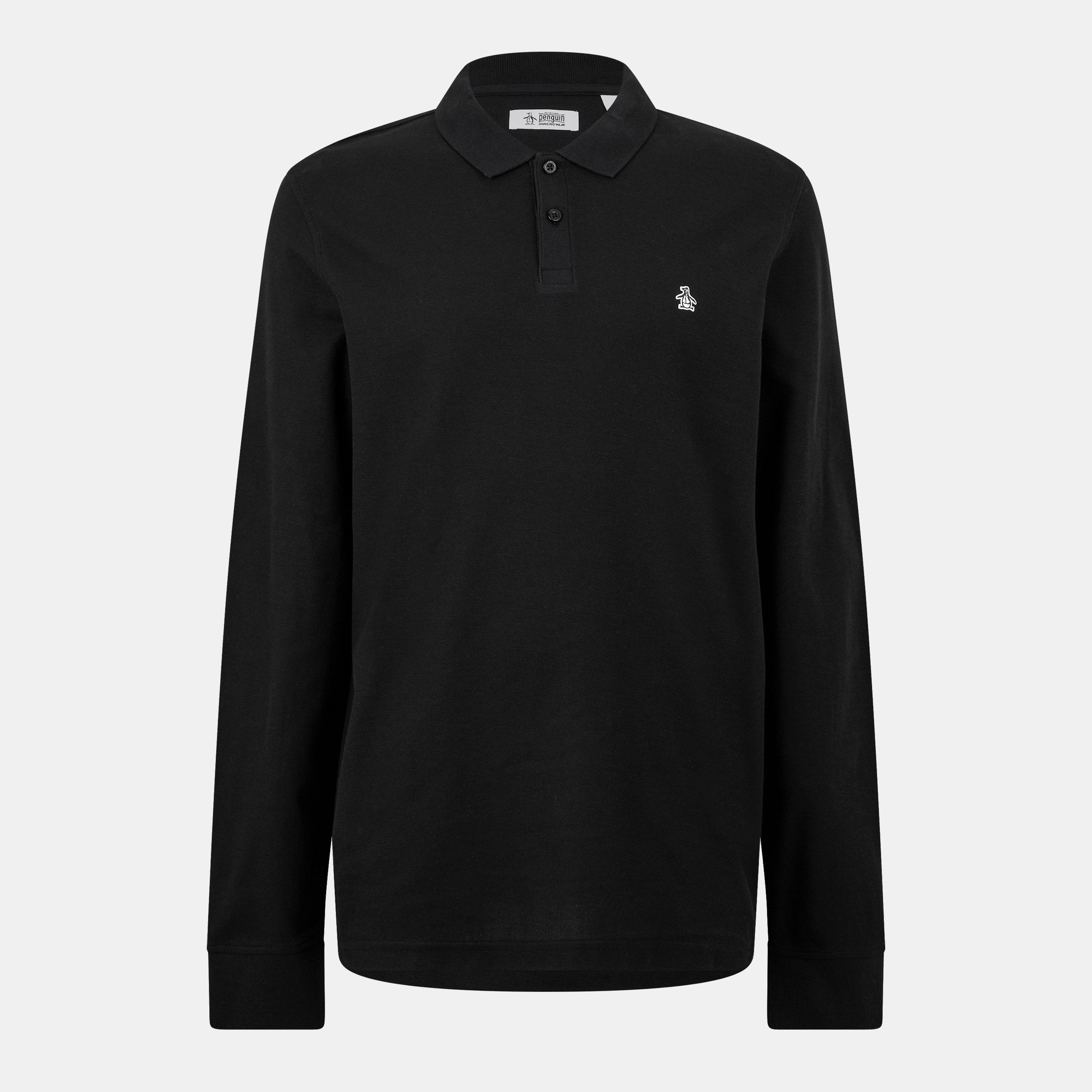 Black - Original Penguin - Men's Cotton Long Sleeve Polo Shirt - 1