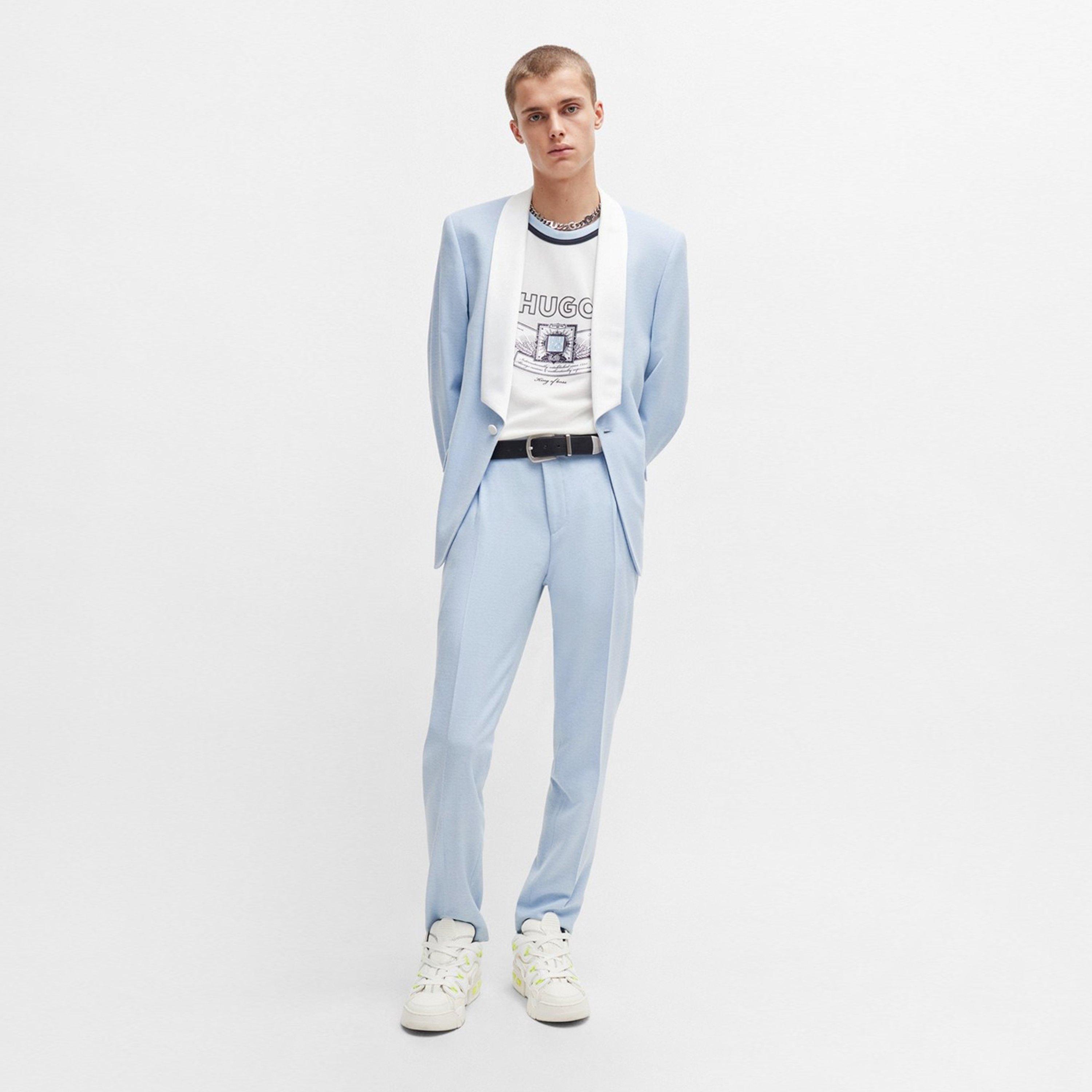 Pastel Blue - Hugo - Men's Suit Trousers - 7