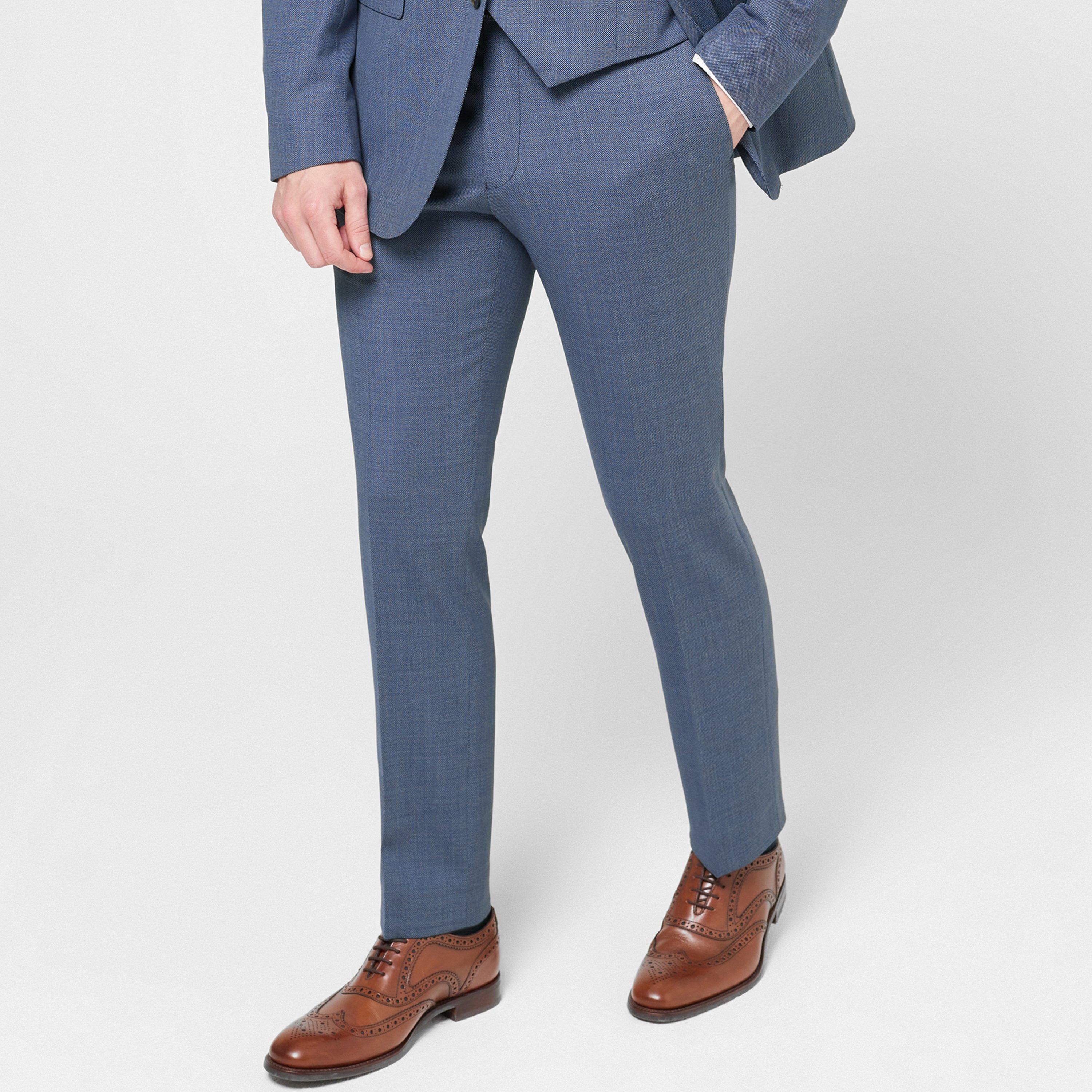 Blue - Richard James - Wilder Tailored Fit Blue Birdseye Suit Trousers - 3