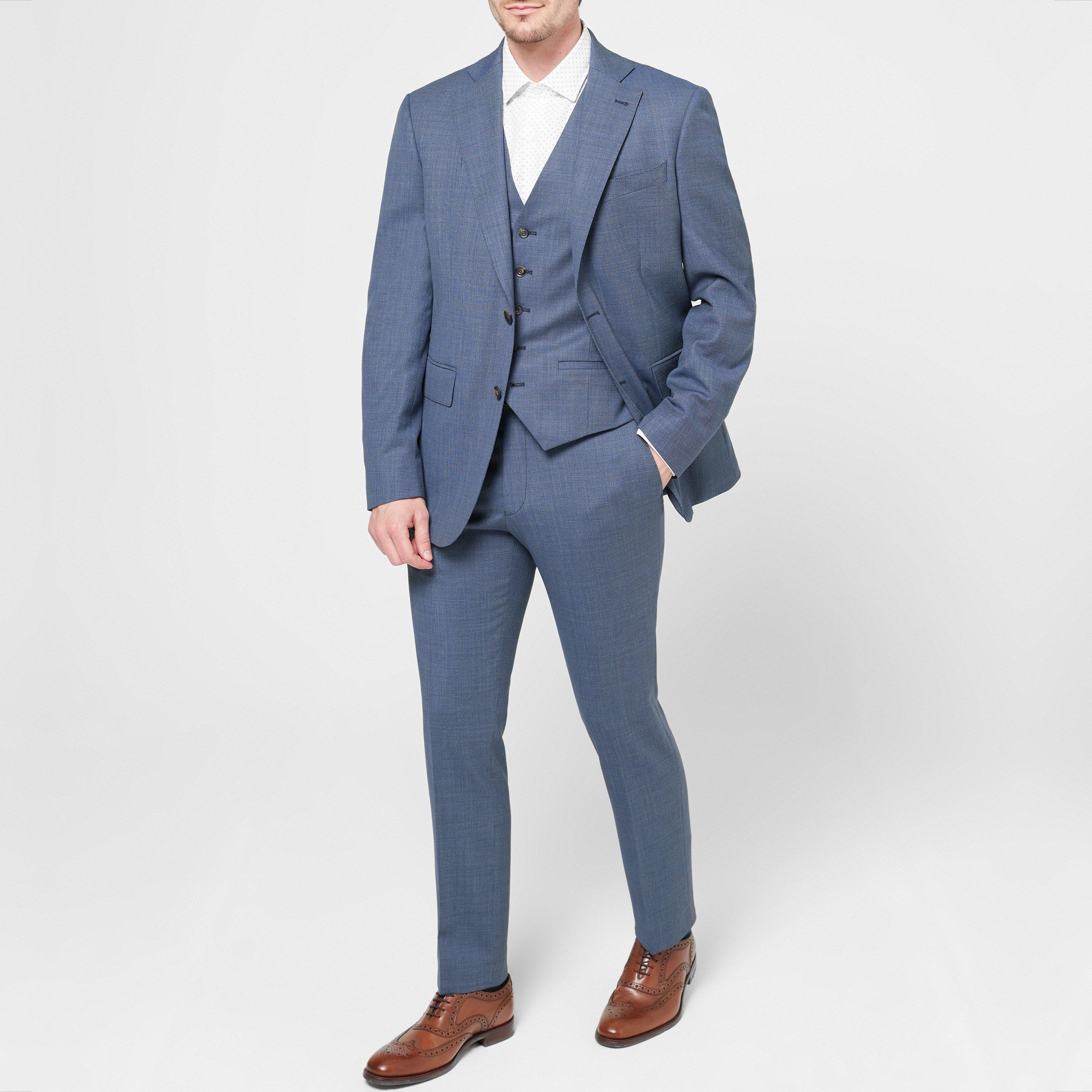 Blue - Richard James - Wilder Tailored Fit Blue Birdseye Suit Trousers - 7