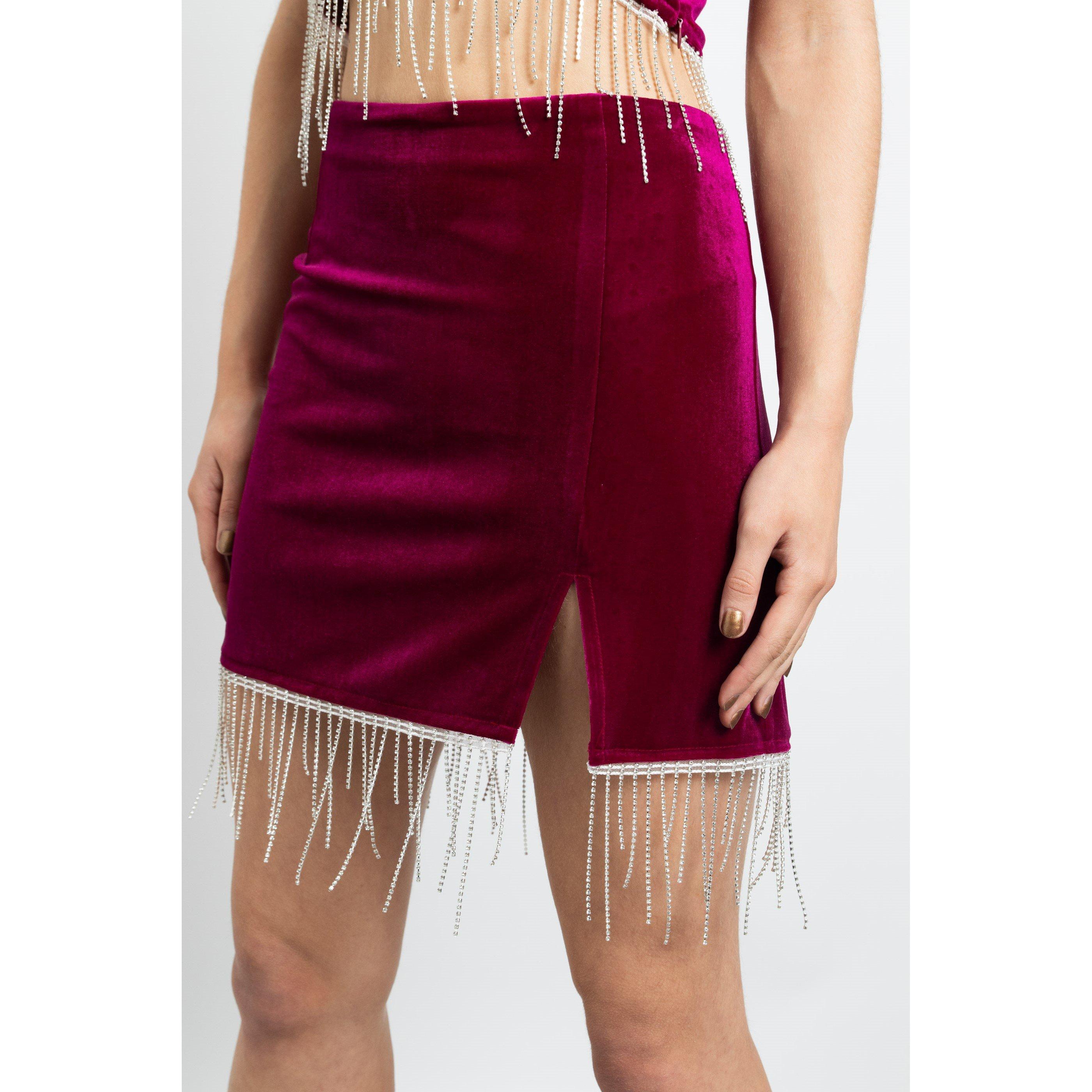 Magenta - Daisy Street - Women's Velvet Mini Skirt - 2