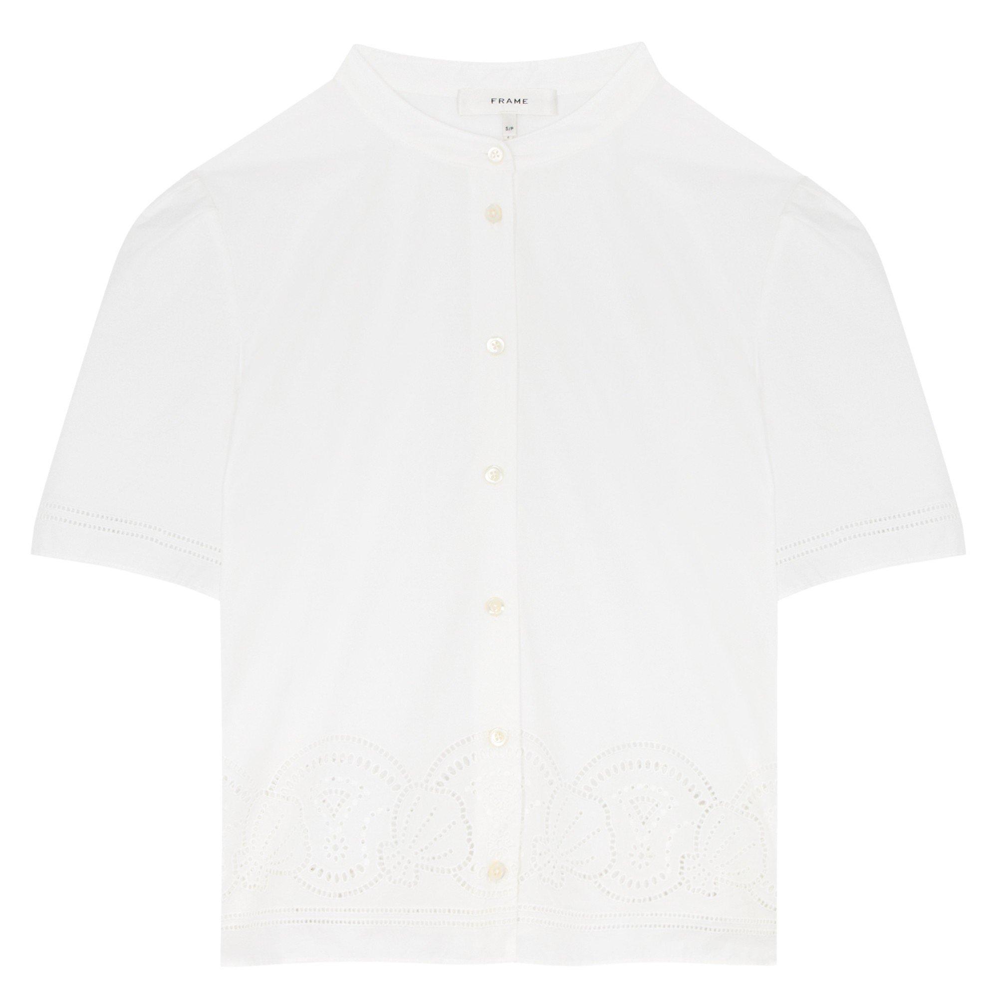 WHITE - Frame Denim - Women's Embroidered Cotton Short-Sleeve Oversized-Fit Blouse