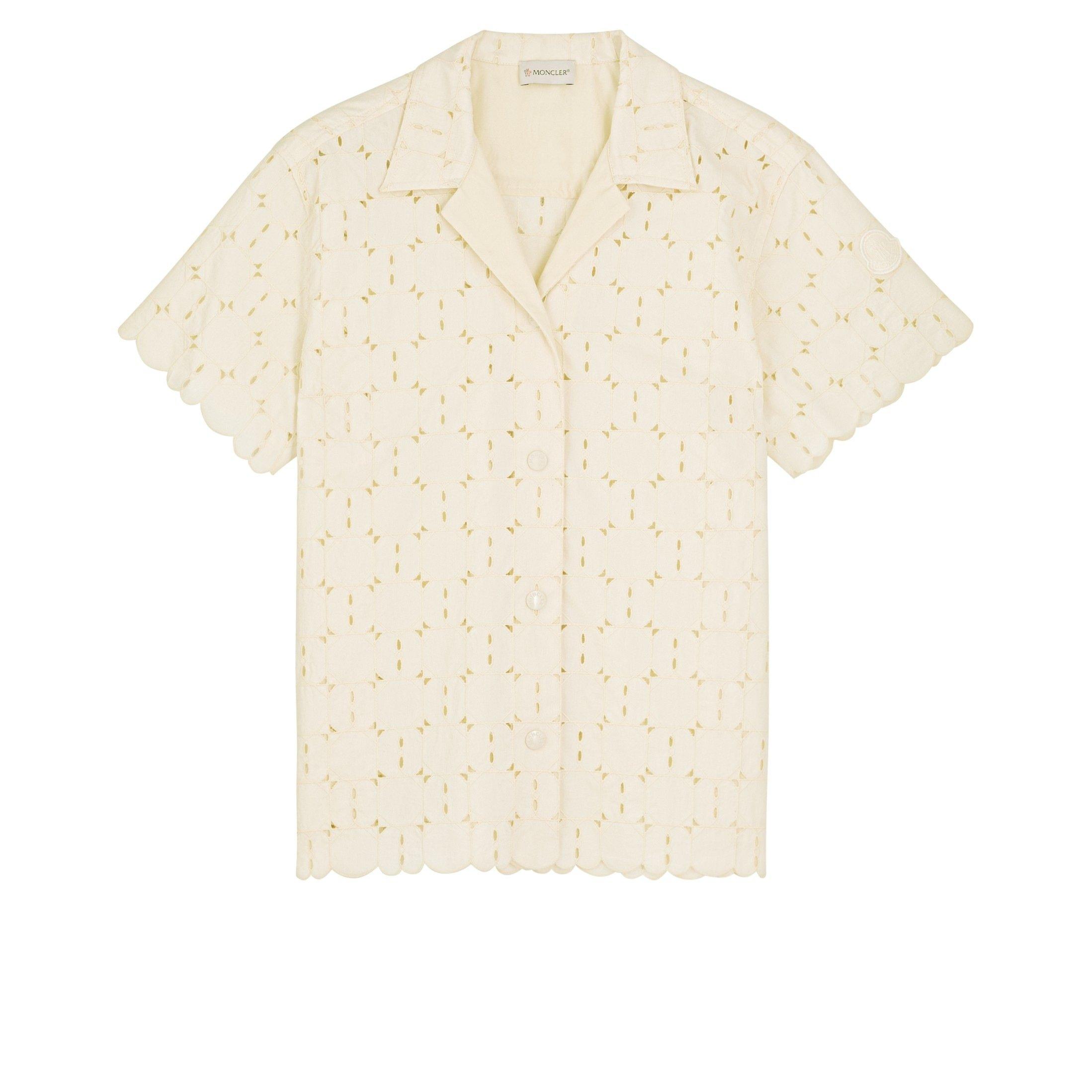 WHITE - Moncler - Women's Cotton Camp Collar Short-Sleeve Blouse - 1