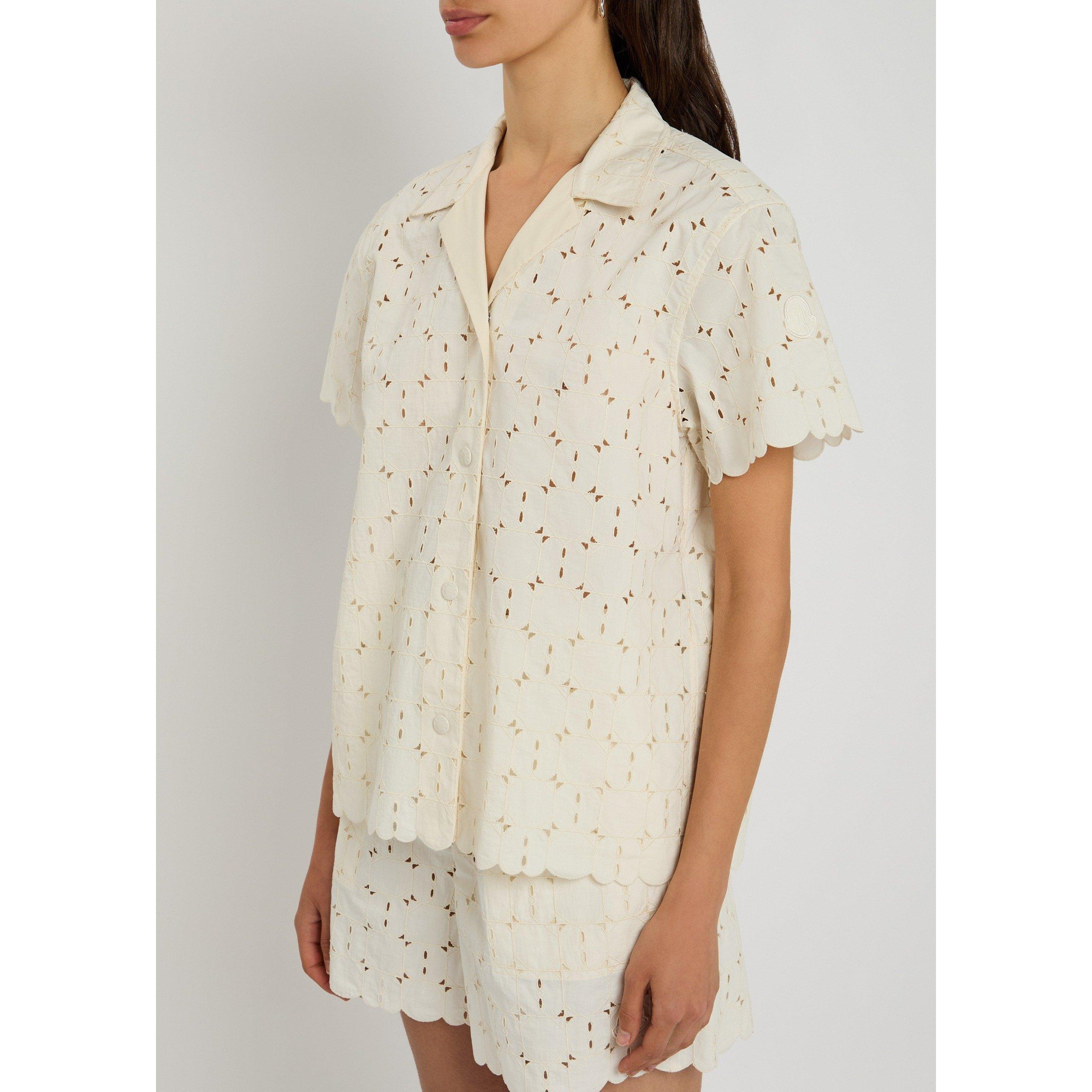 WHITE - Moncler - Women's Cotton Camp Collar Short-Sleeve Blouse - 2