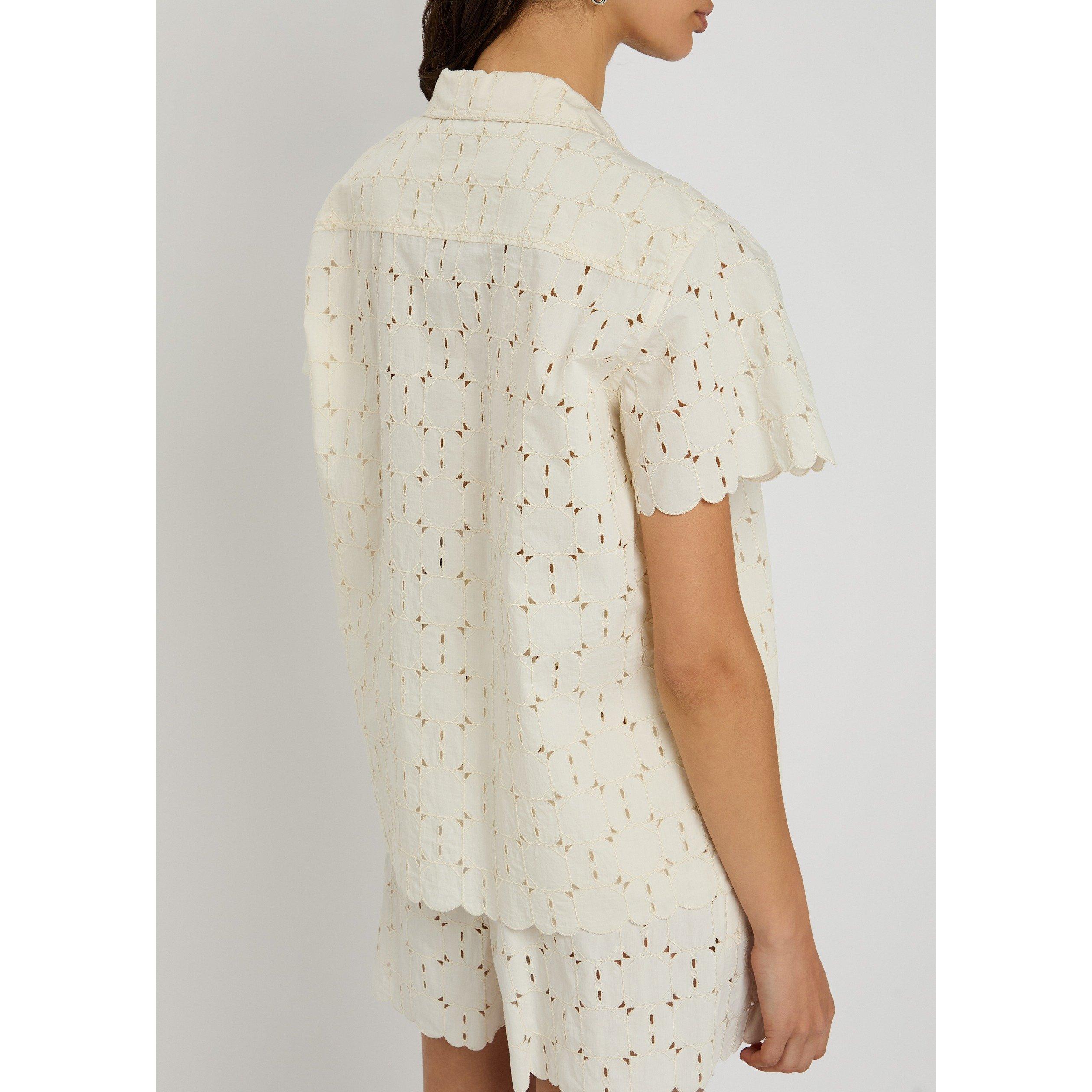 WHITE - Moncler - Women's Cotton Camp Collar Short-Sleeve Blouse - 3