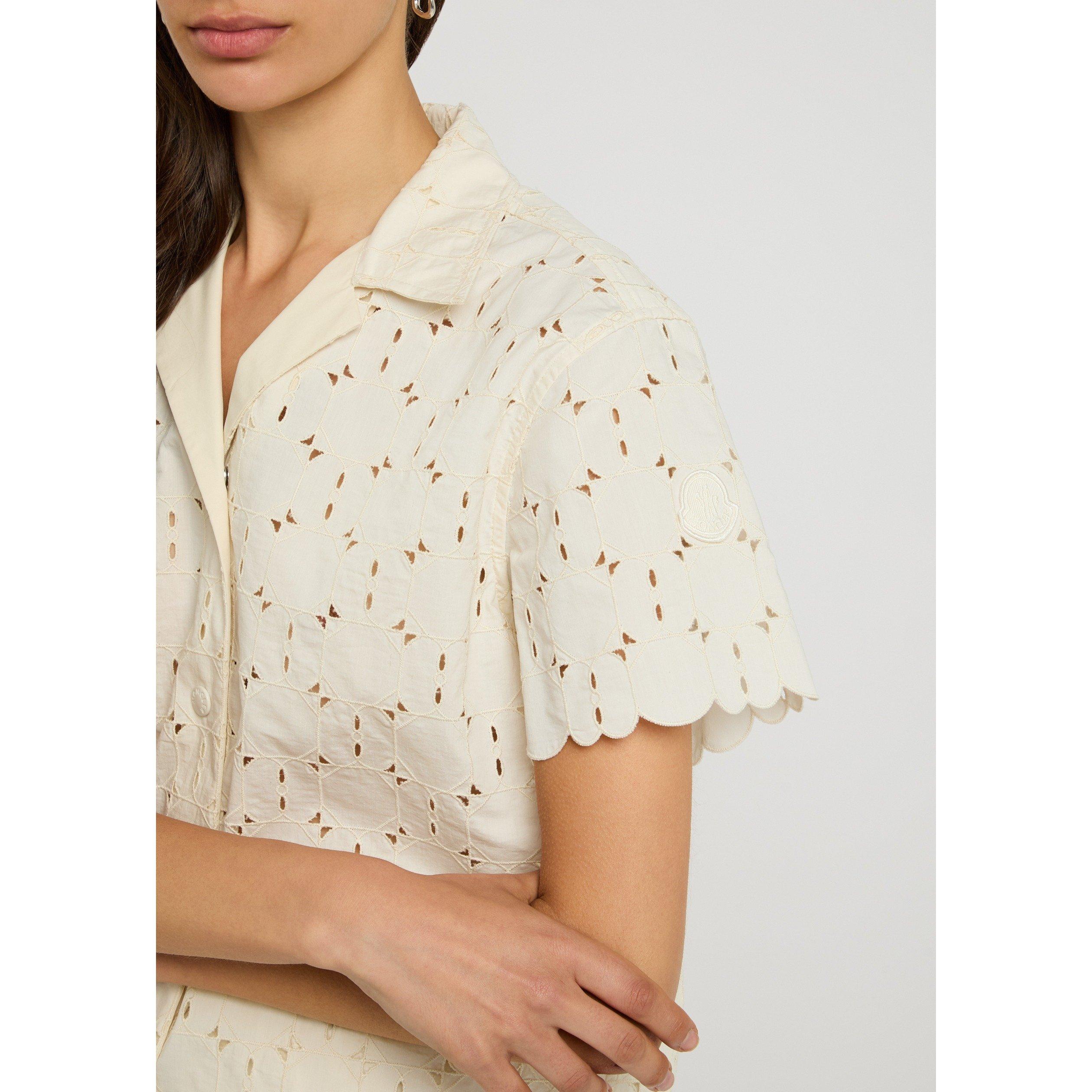 WHITE - Moncler - Women's Cotton Camp Collar Short-Sleeve Blouse - 4