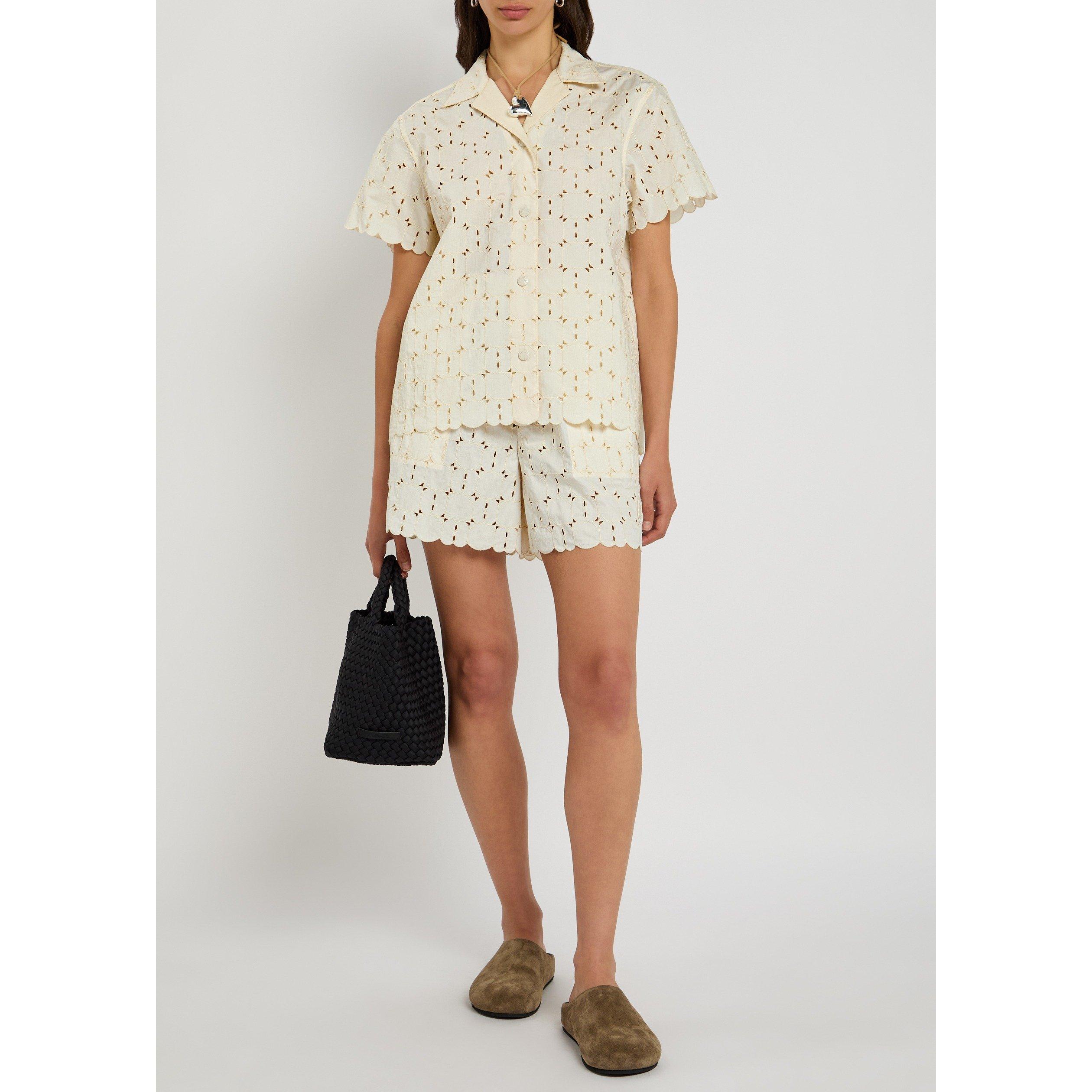 WHITE - Moncler - Women's Cotton Camp Collar Short-Sleeve Blouse - 5