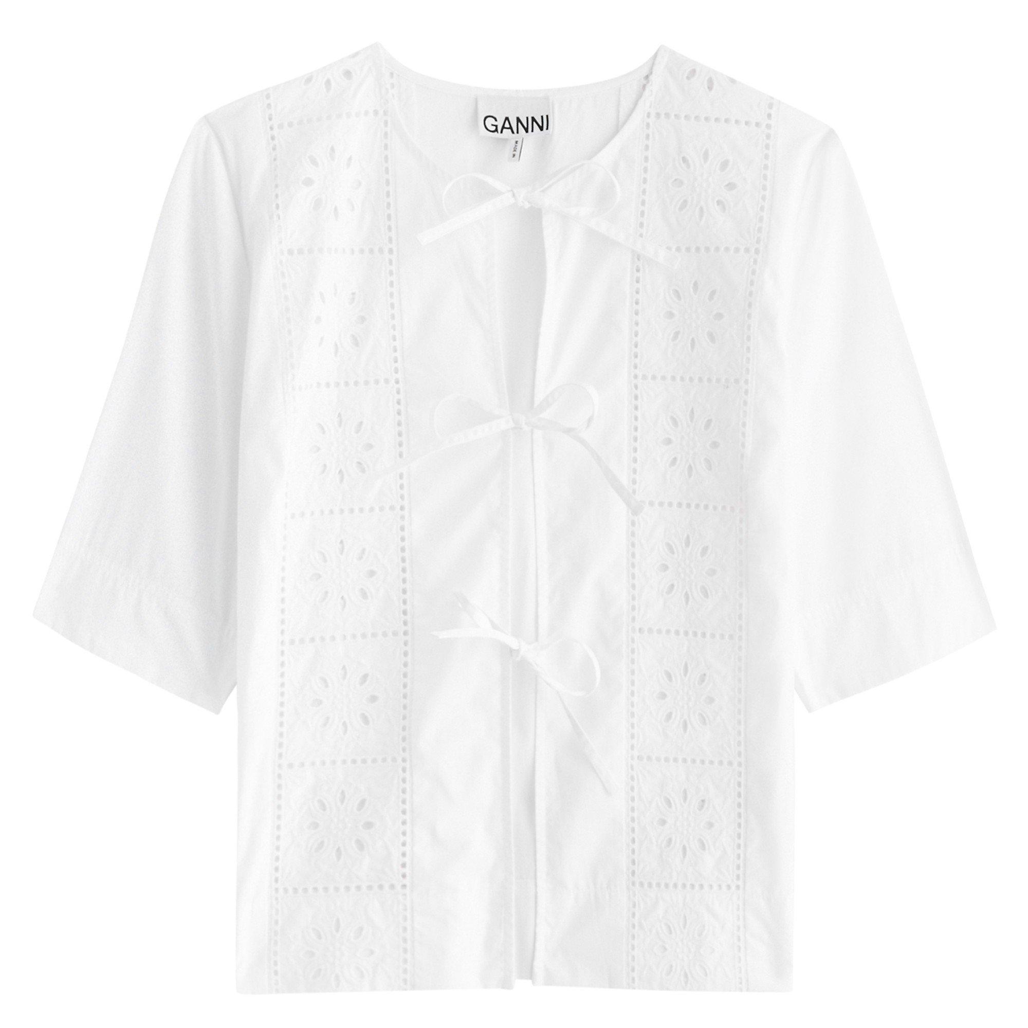 WHITE - Ganni - Broderie Anglaise Tie Blouse