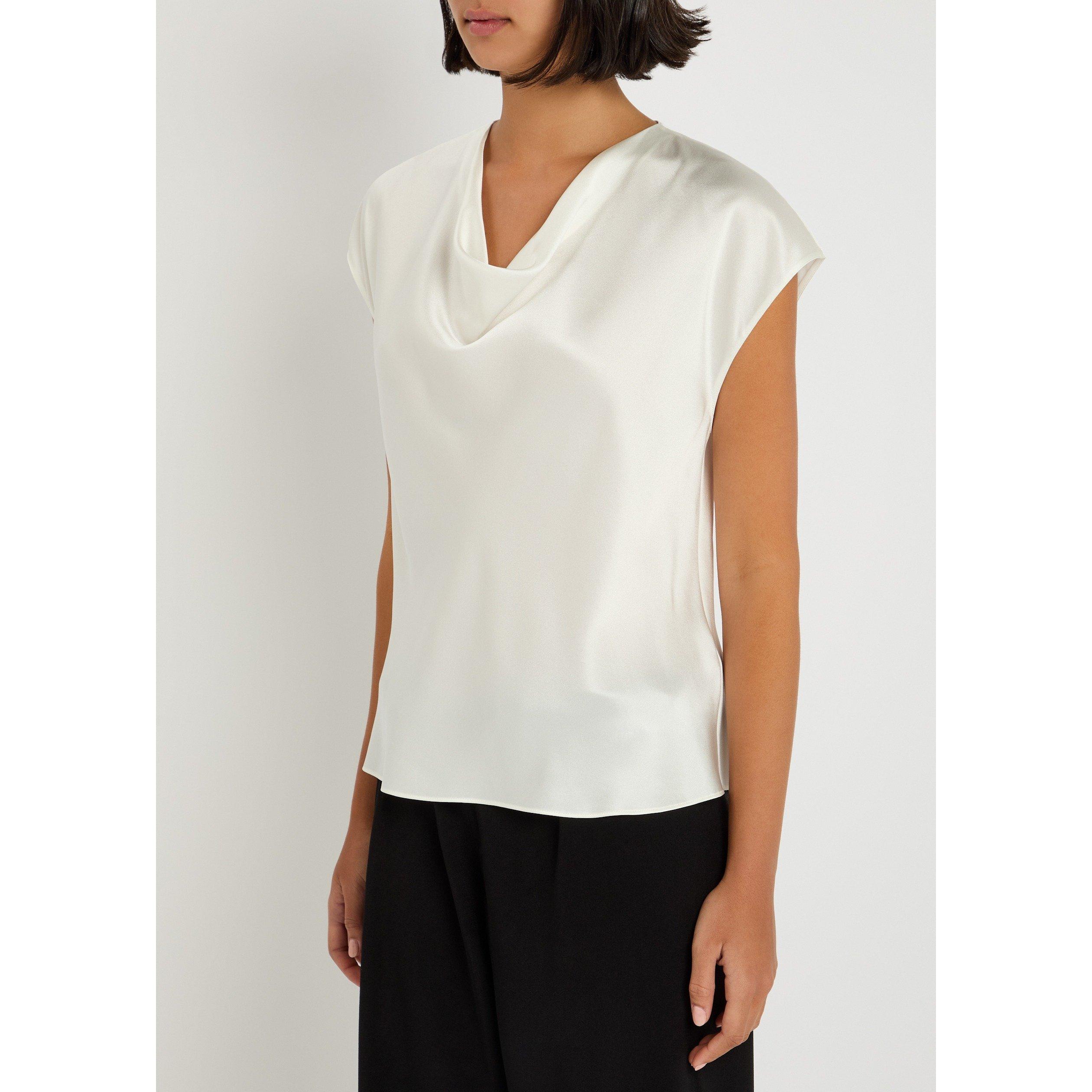 OFF WHITE - Vince - Women's Cowl Neck Cap-Sleeve Silk Blouse - 2