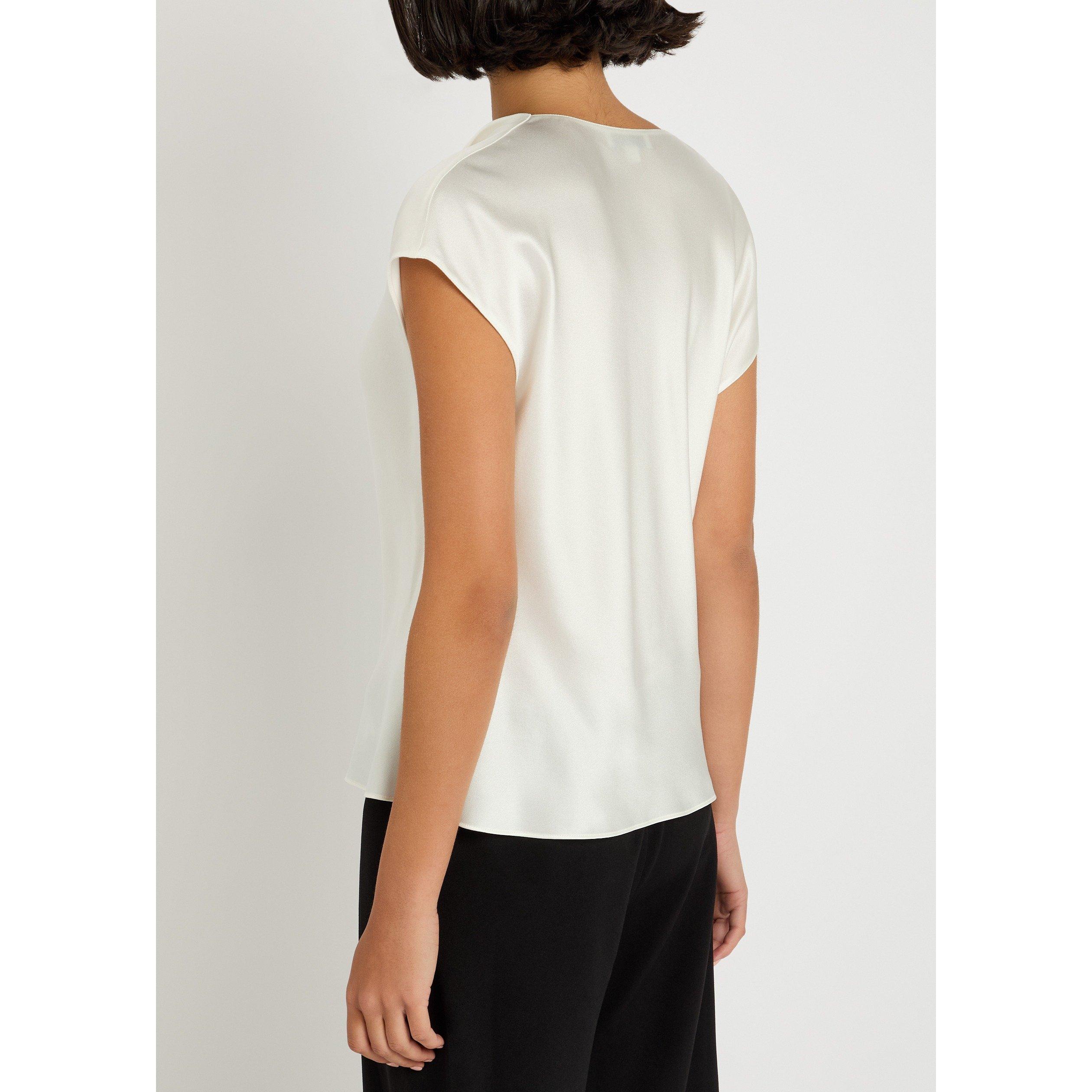 OFF WHITE - Vince - Women's Cowl Neck Cap-Sleeve Silk Blouse - 3