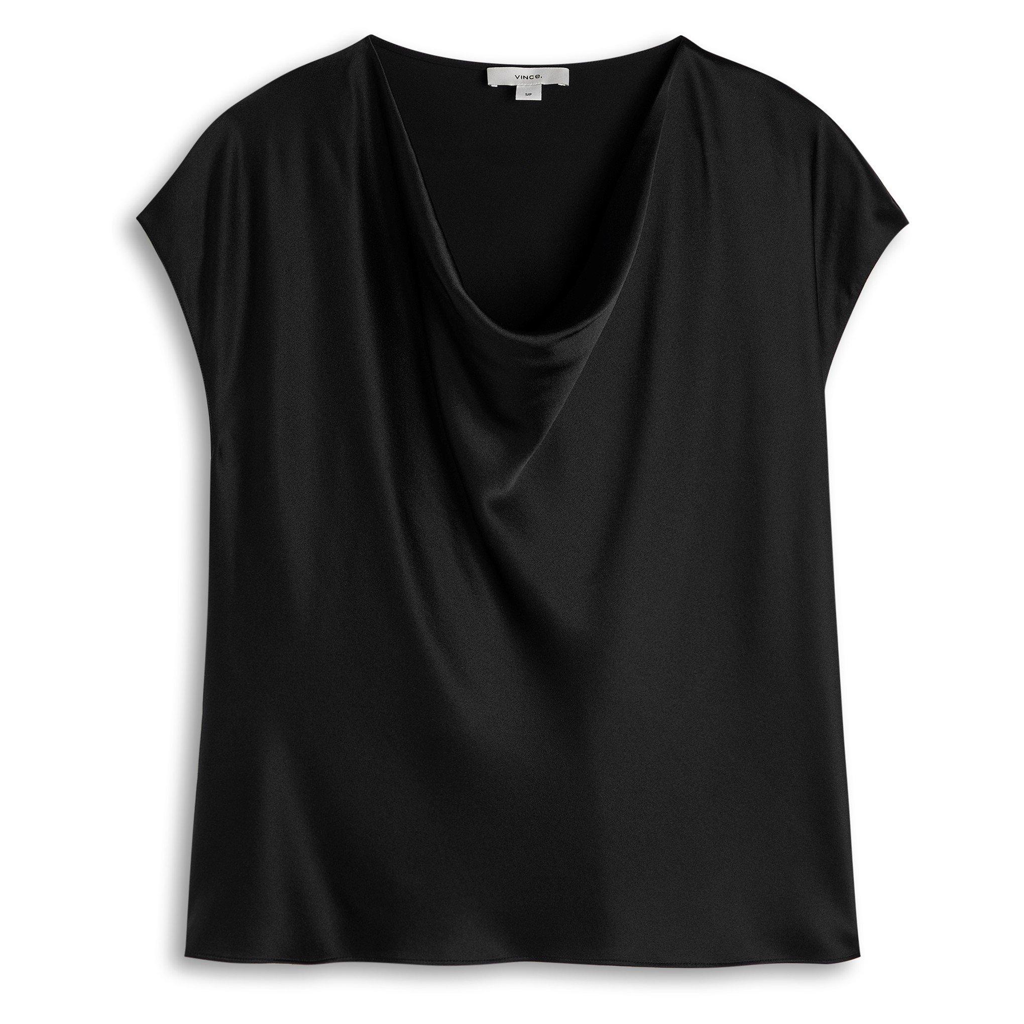 BLACK - Vince - T COWL NK CAP SLV BLOUSE