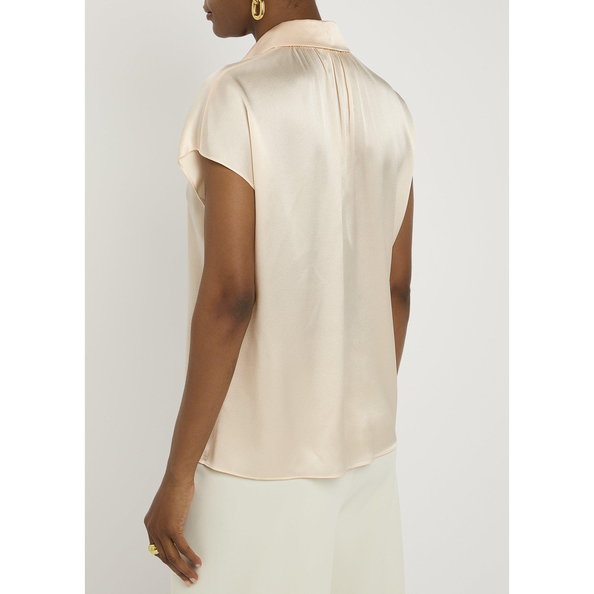 CREAM - Vince - Women's Cap-Sleeve Ruched Silk Blouse - 3