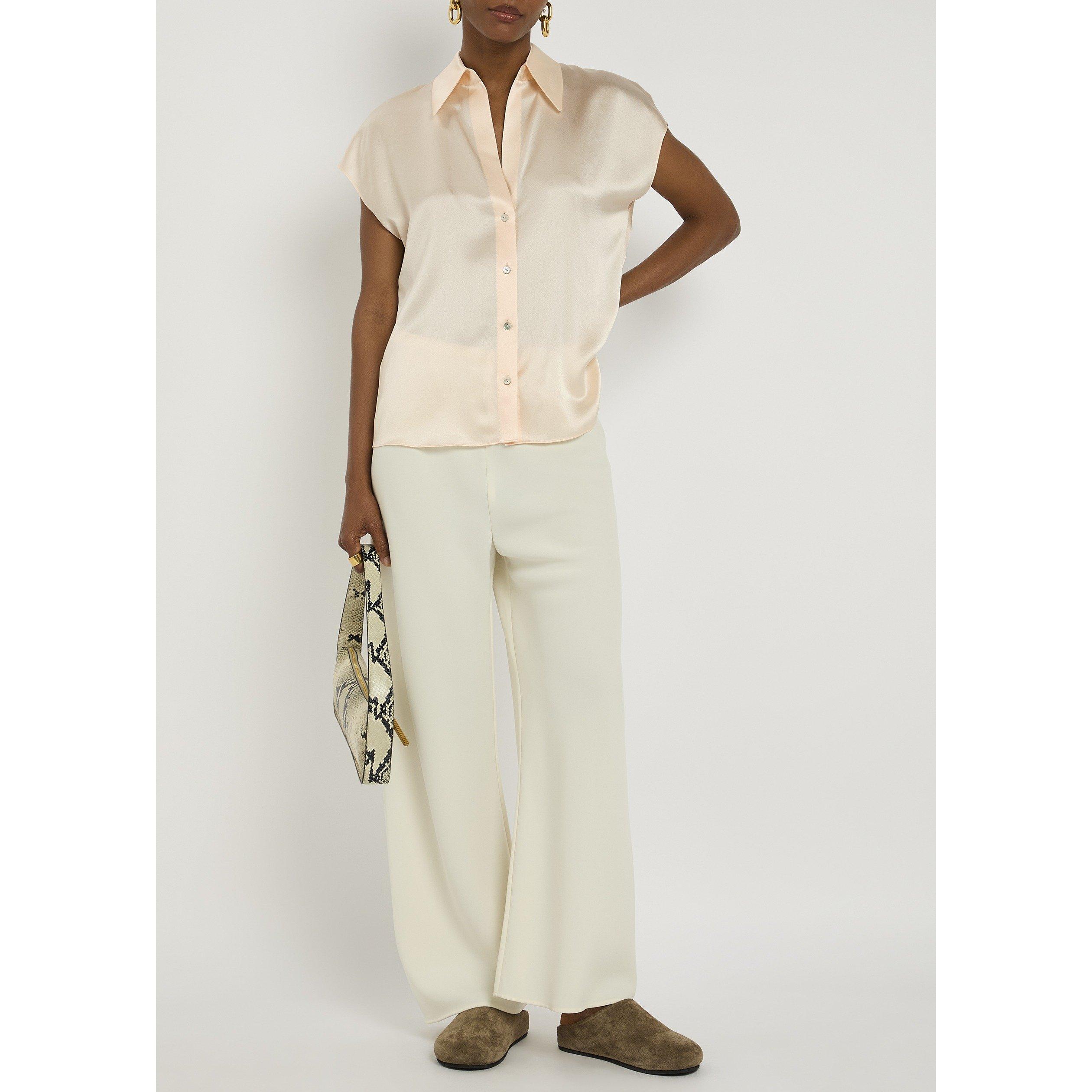 CREAM - Vince - Women's Cap-Sleeve Ruched Silk Blouse - 5
