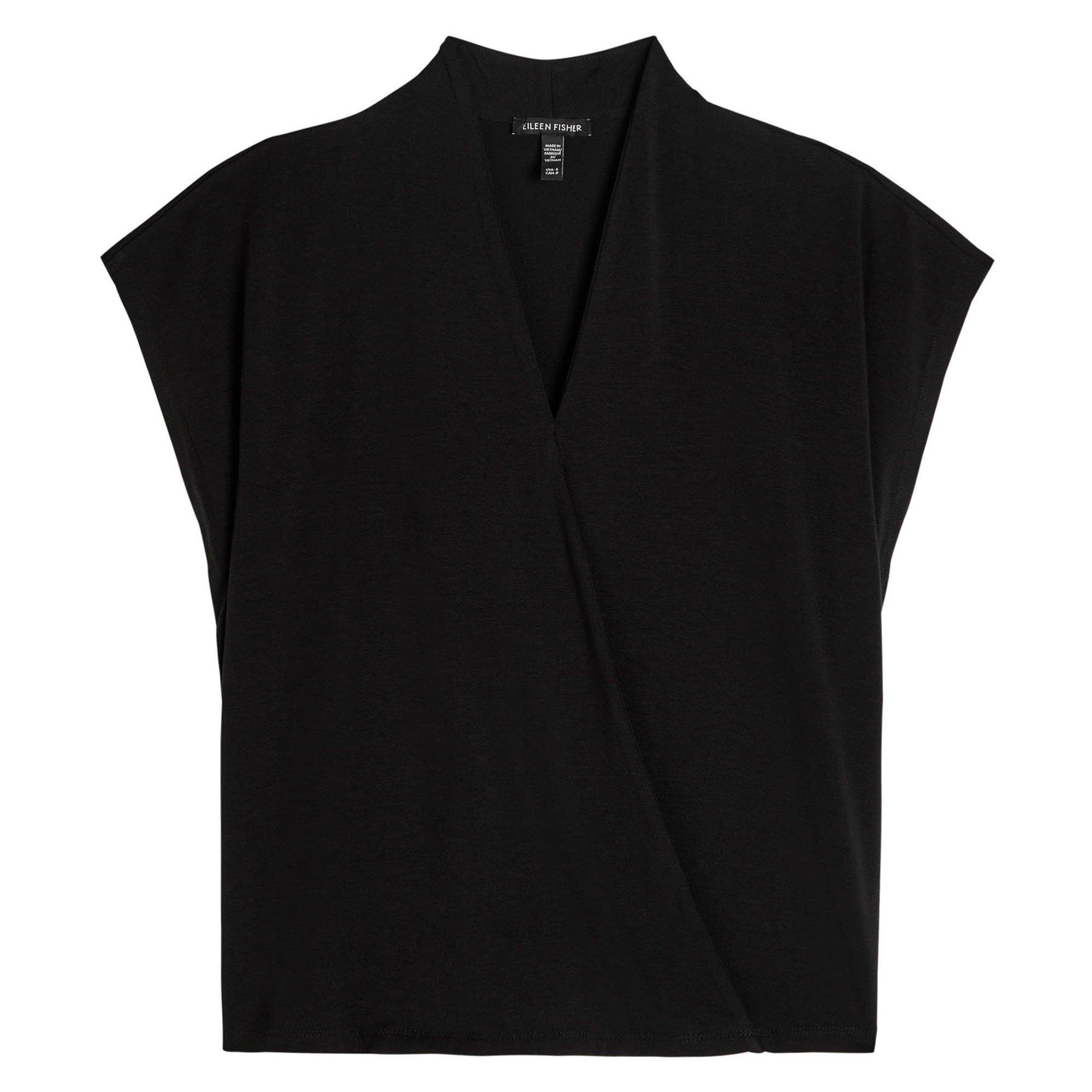 BLACK - Eileen Fisher - T SS HIGH COLLAR OVERLAP TOP