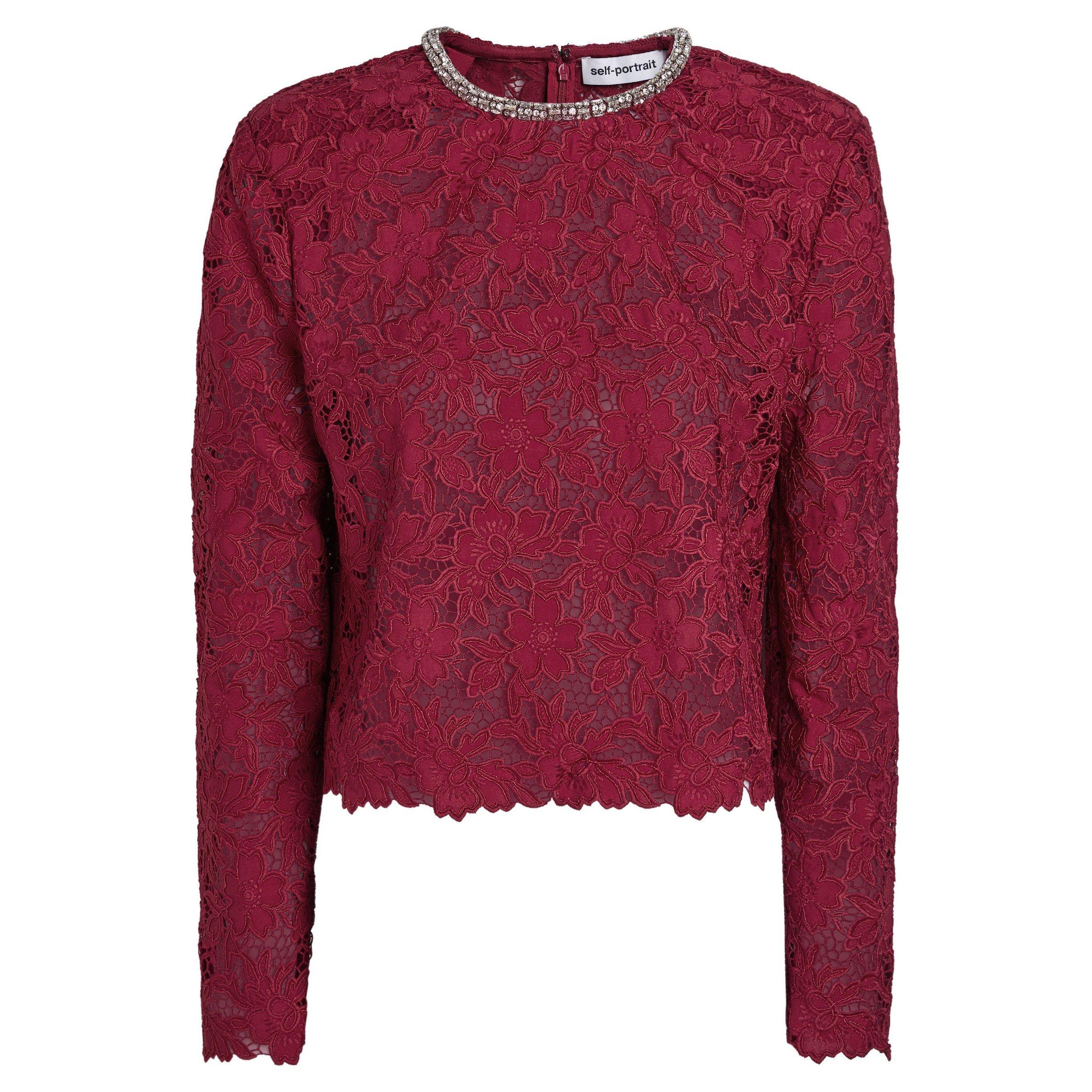 BURGUNDY - Self Portrait - T BURGUNDY LACE CRYSTAL T