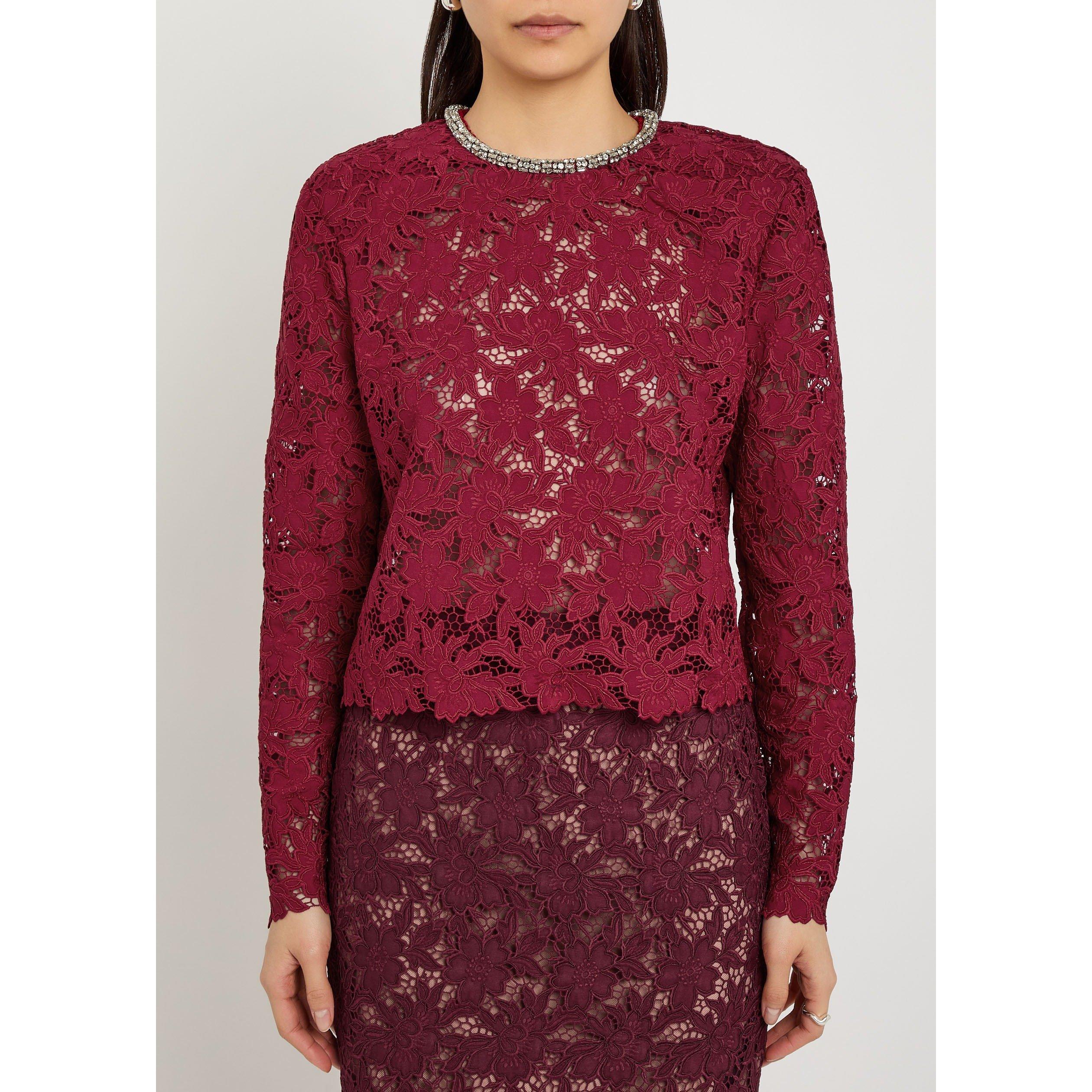 BURGUNDY - Self Portrait - T BURGUNDY LACE CRYSTAL TOP - 2