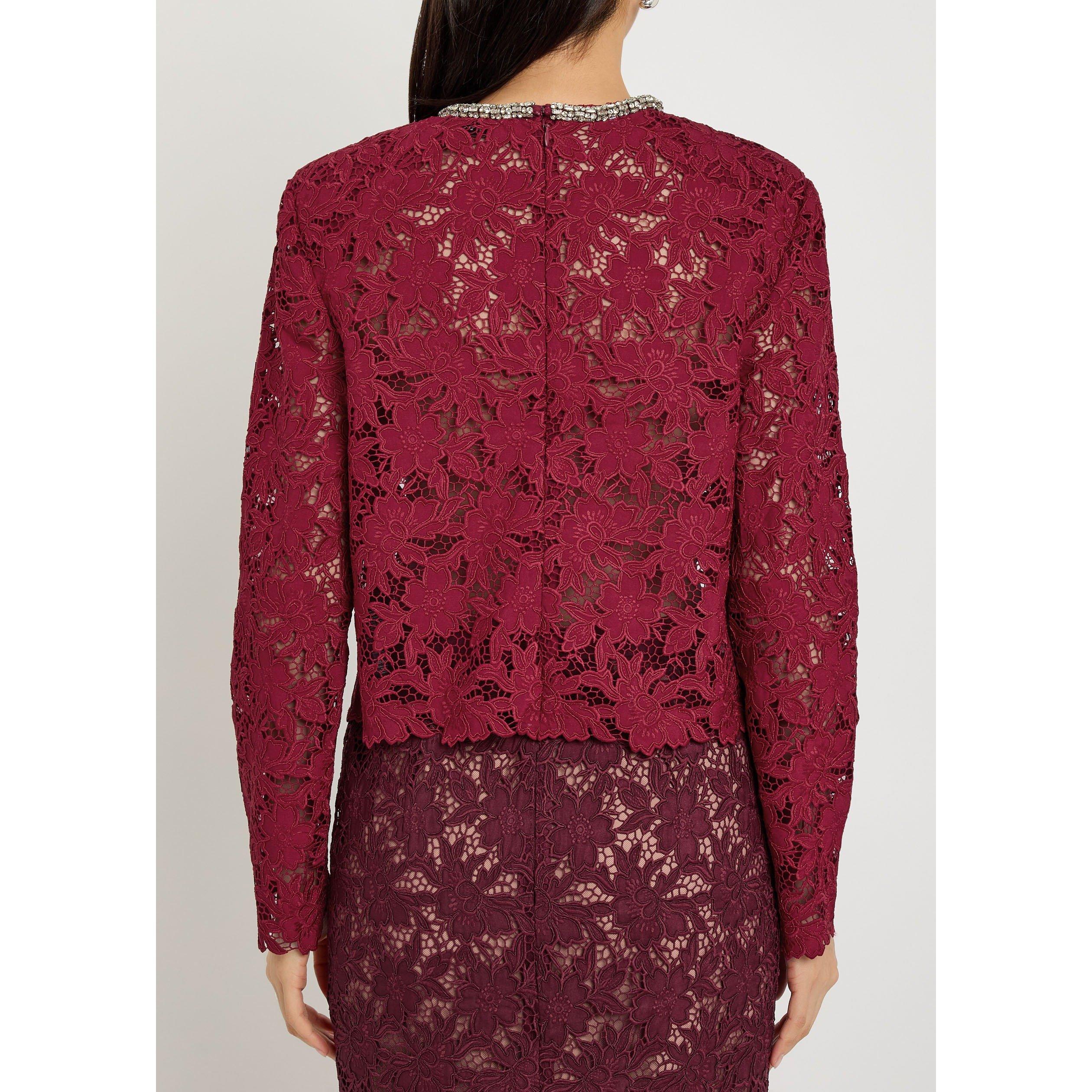 BURGUNDY - Self Portrait - T BURGUNDY LACE CRYSTAL TOP - 3