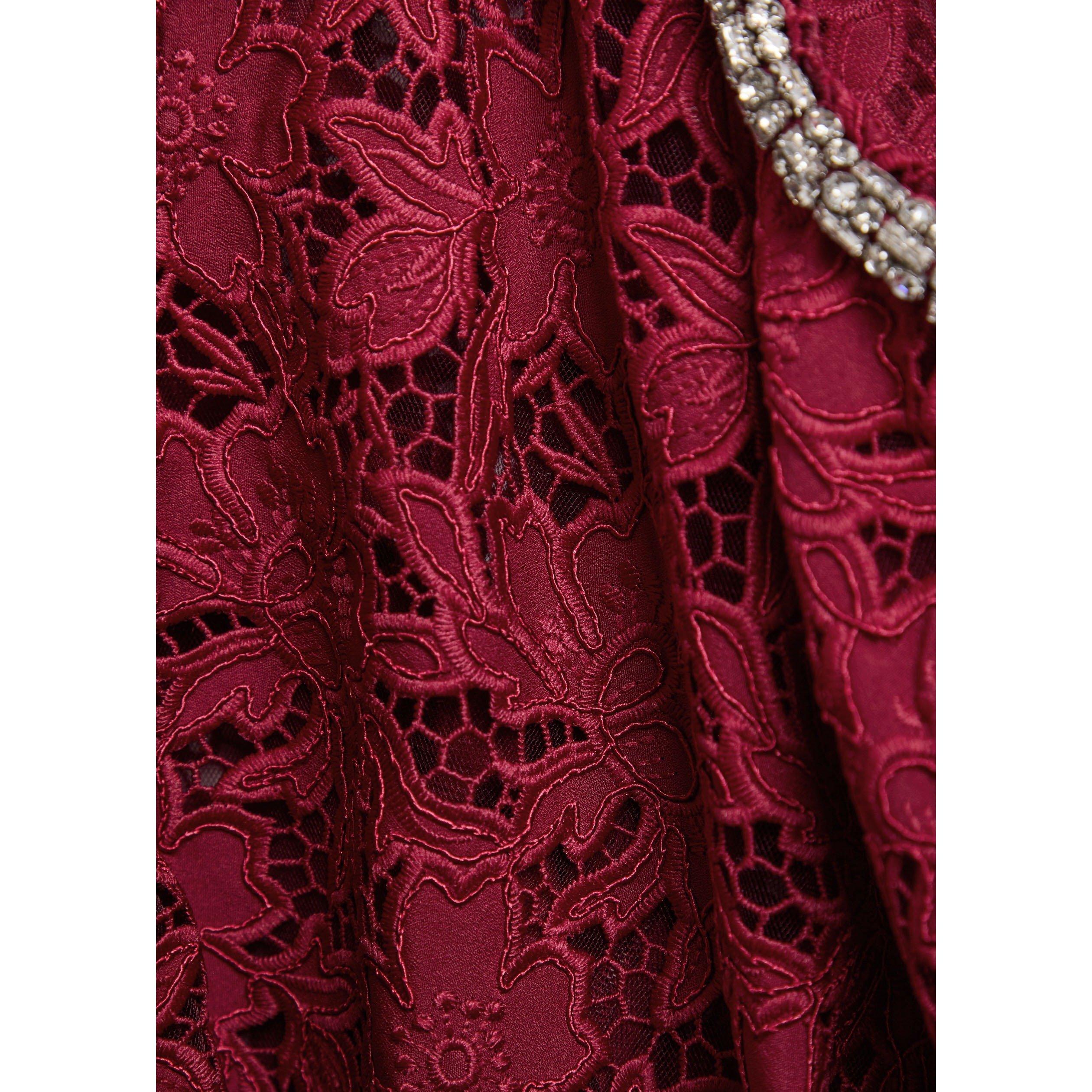 BURGUNDY - Self Portrait - T BURGUNDY LACE CRYSTAL TOP - 4