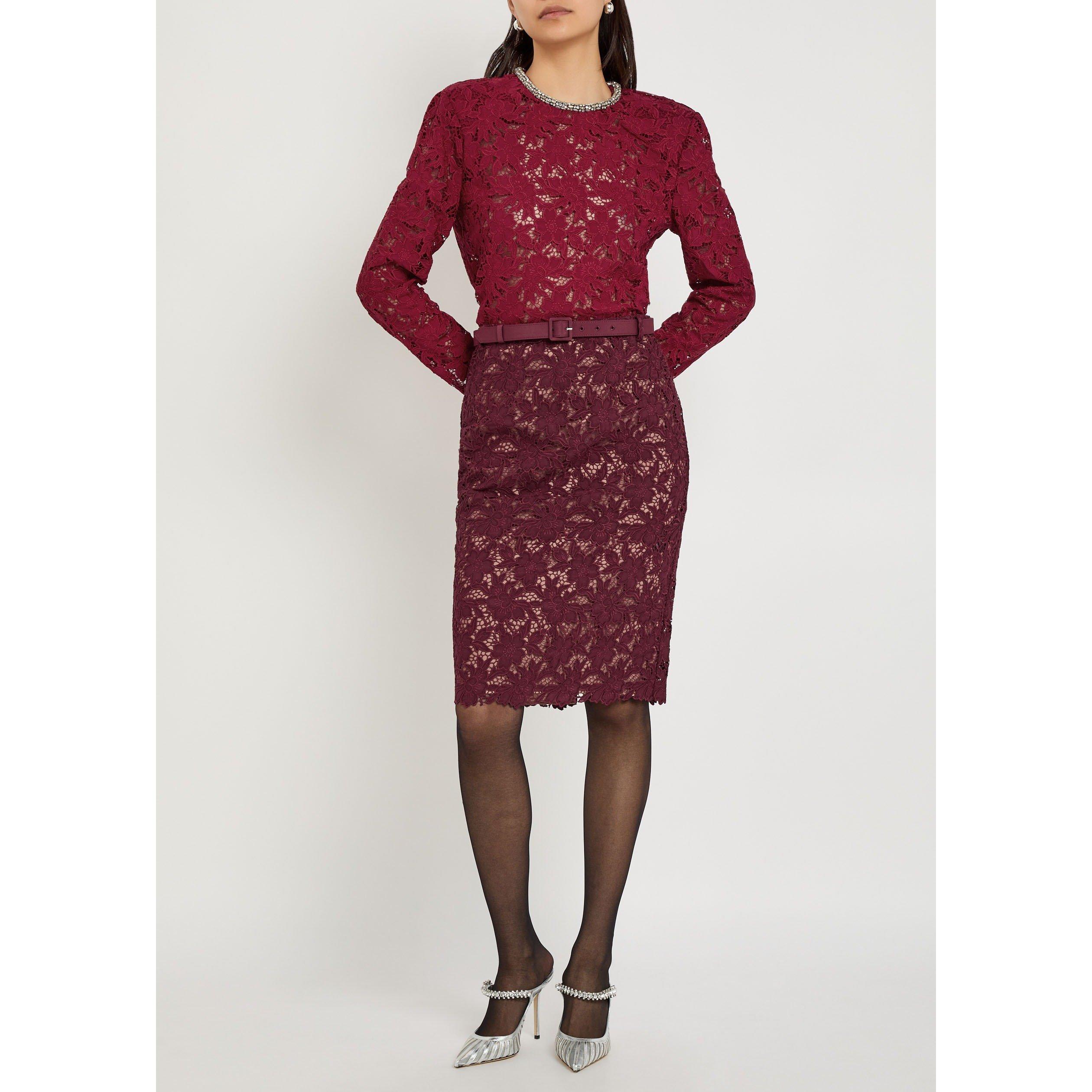 BURGUNDY - Self Portrait - T BURGUNDY LACE CRYSTAL TOP - 5