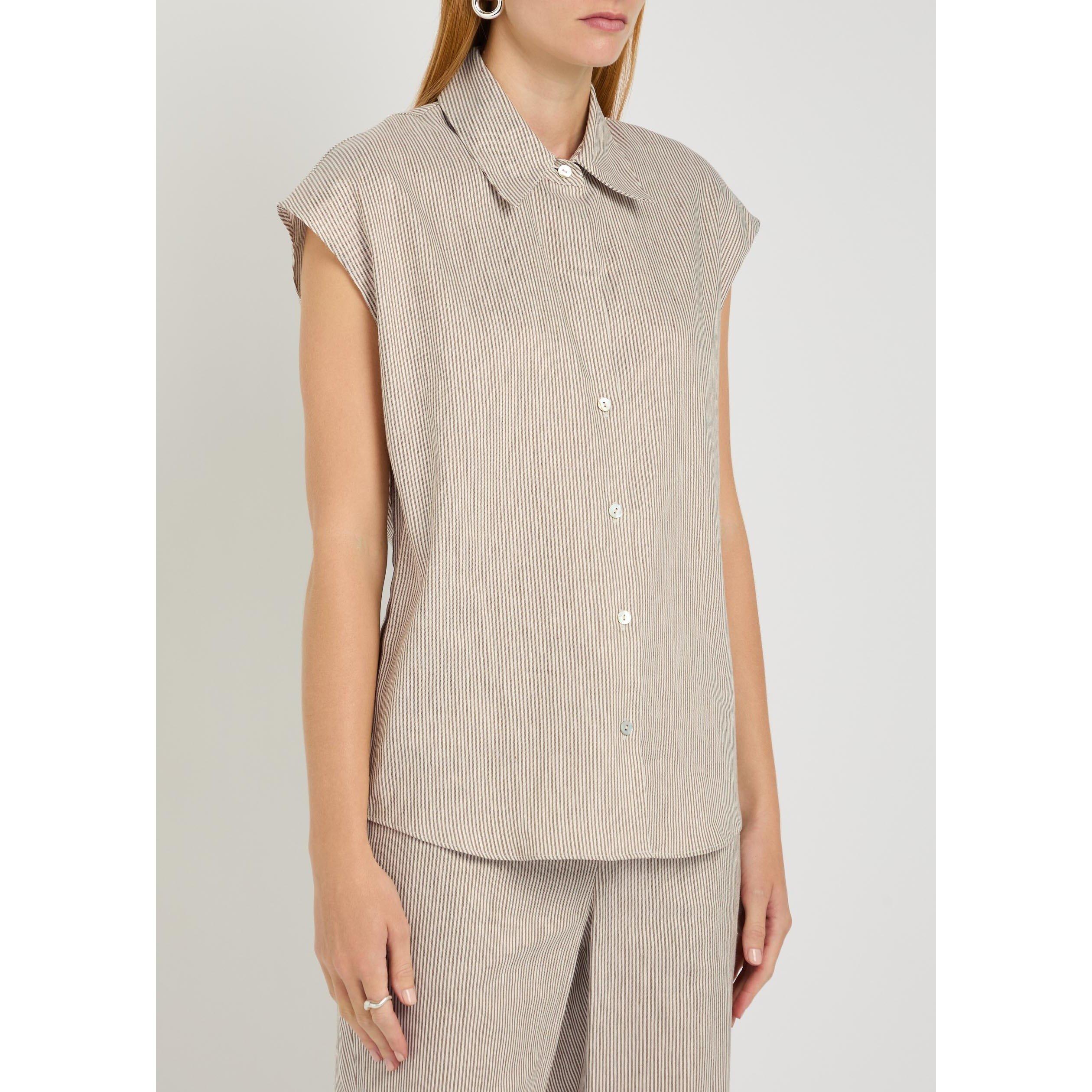 TAUPE - Vince - B TICKING STRIPE CAP SLV BLOUS - 2