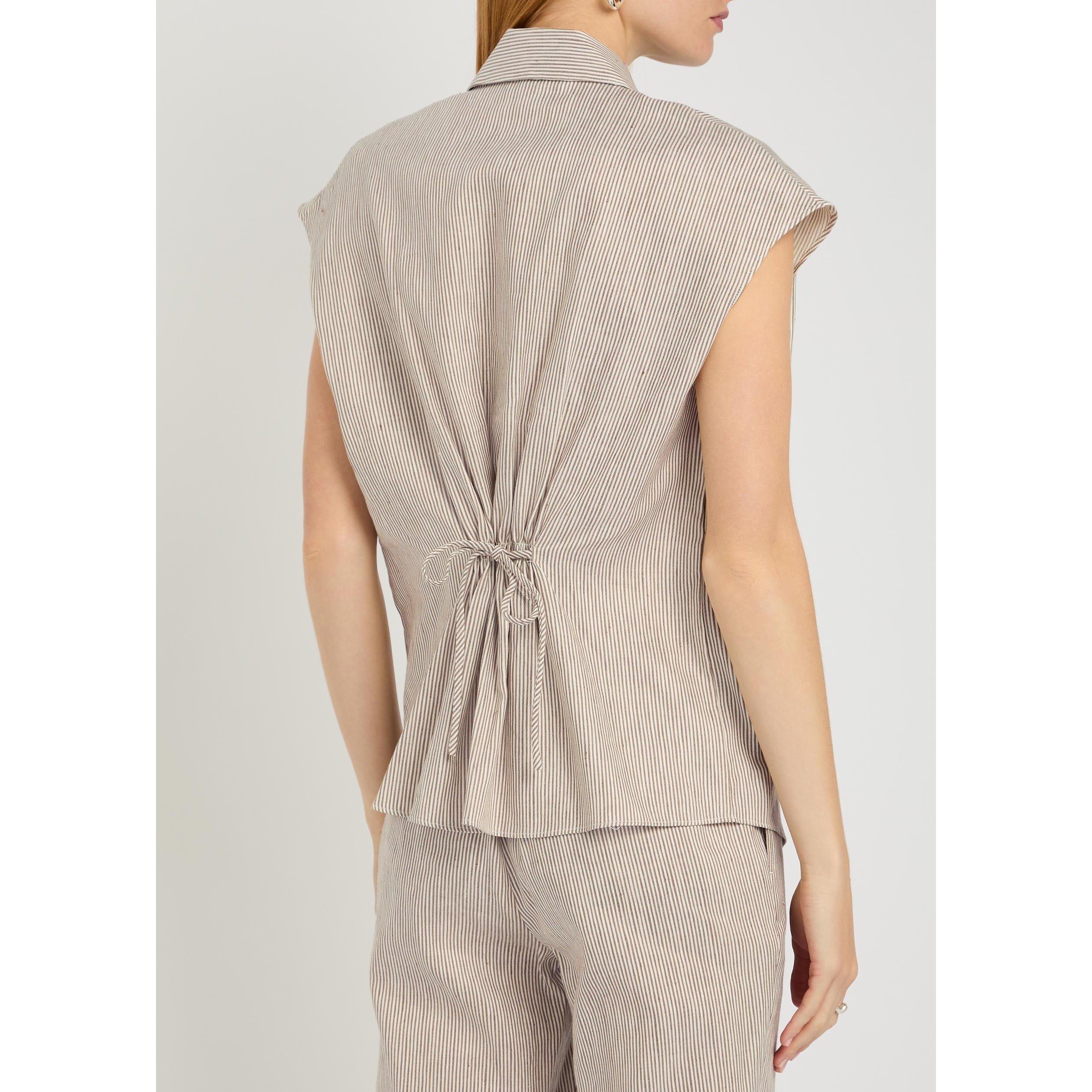 TAUPE - Vince - B TICKING STRIPE CAP SLV BLOUS - 3